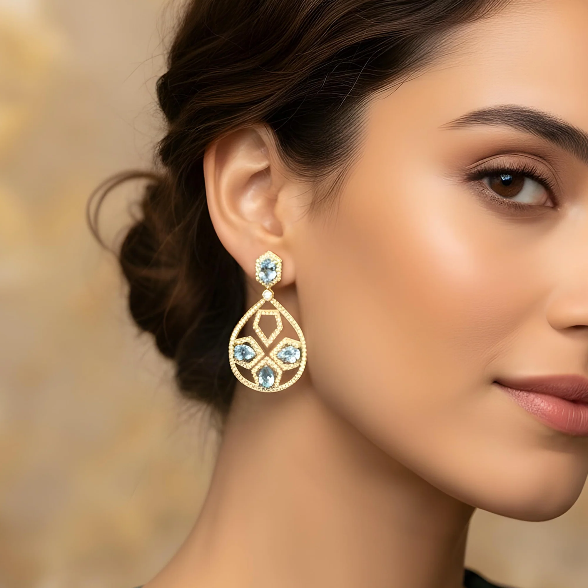 18K Two Tone Blue Diamond Geometric Drop Earrings 11.71ctw - Image 5
