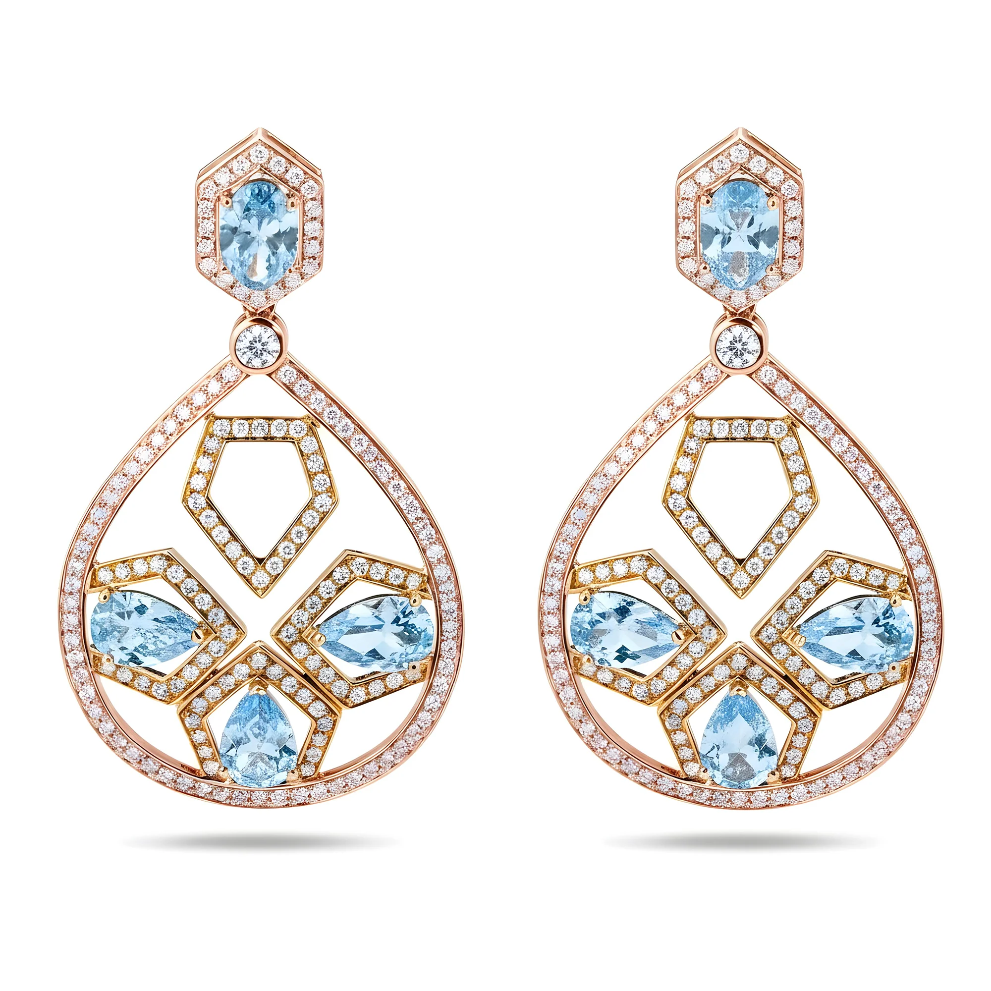 18K Two Tone Blue Diamond Geometric Drop Earrings 11.71ctw - Image 6
