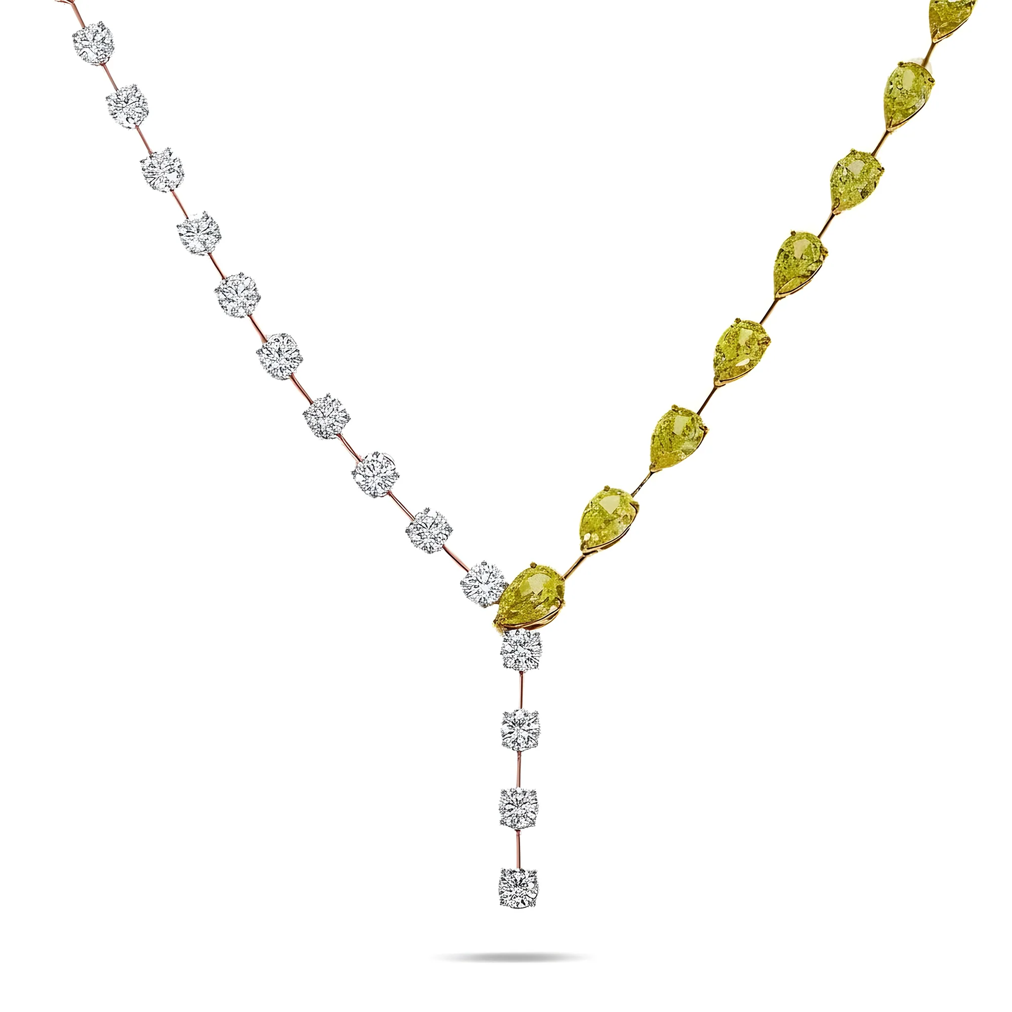 18K Two Tone Fancy Yellow Pear Cut & Round Diamond Adjustable Drop Necklace - Image 7