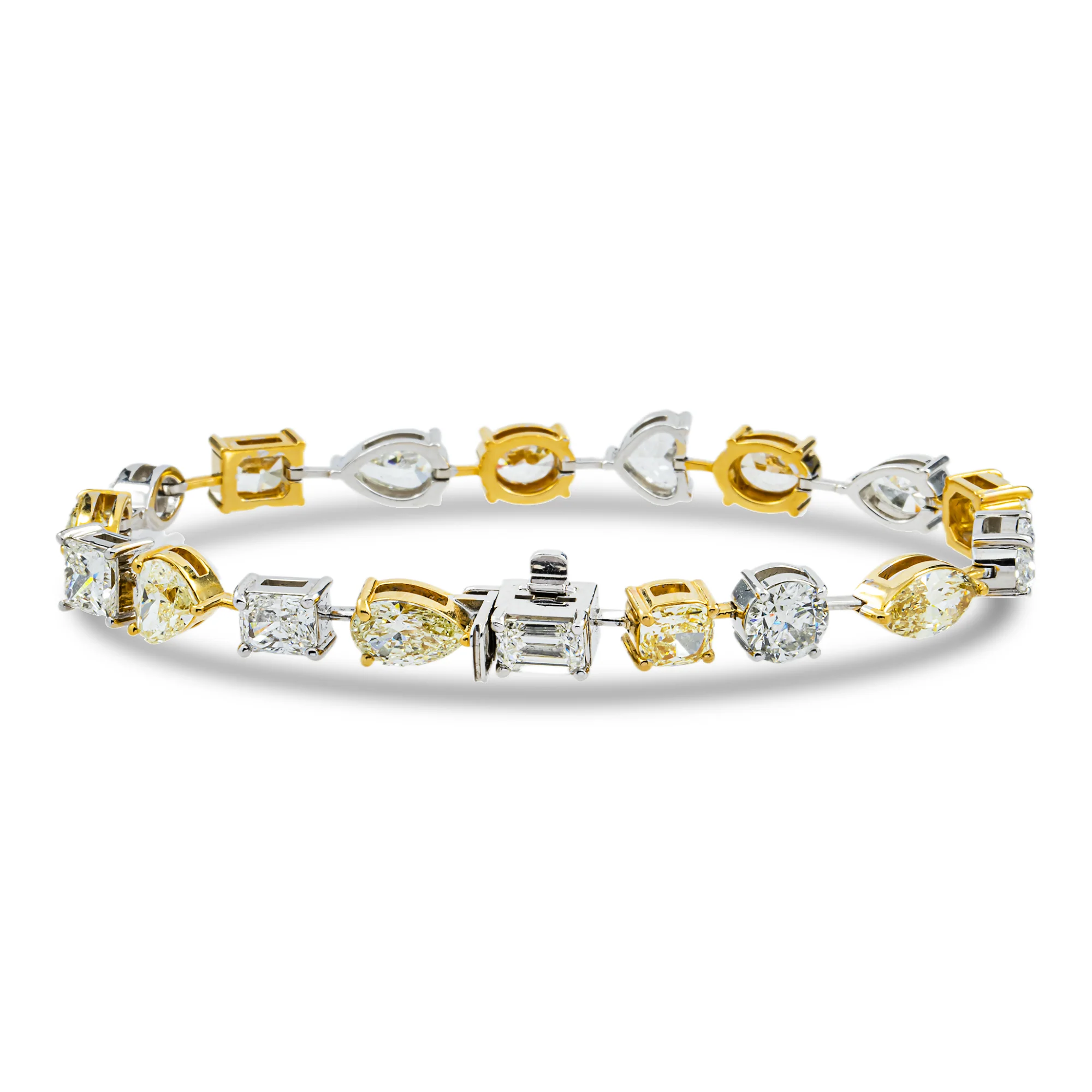 18K Two Tone Fancy Yellow & White Multi Cut Diamond Satellite Bracelet 19.53ct - Image 4