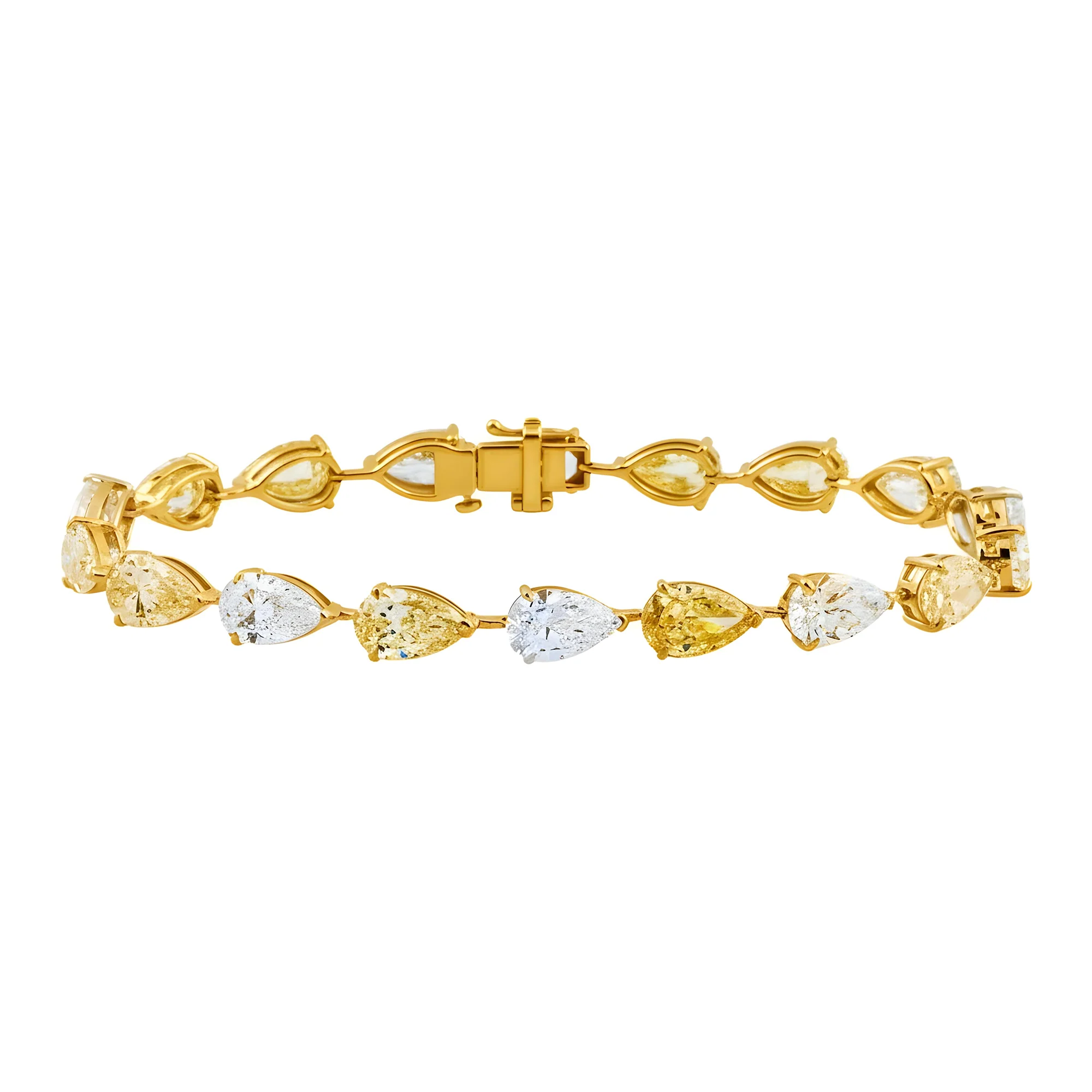 14K Two Tone Fancy Yellow & White Pear Cut Diamond Satellite Bracelet 20.21ct - Image 5