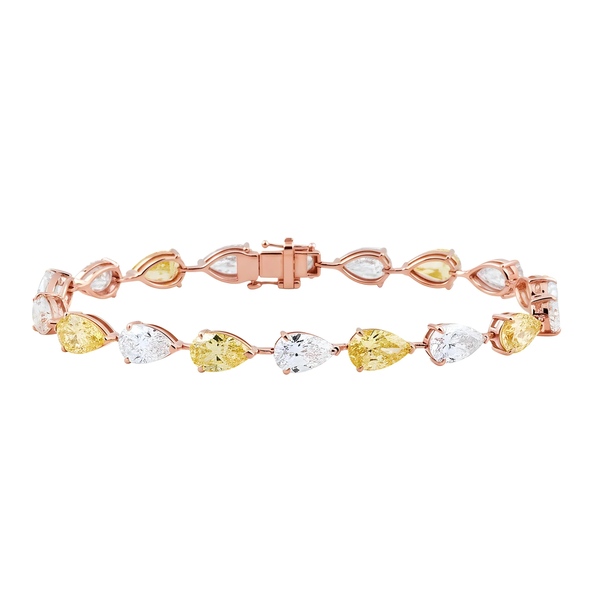14K Two Tone Fancy Yellow & White Pear Cut Diamond Satellite Bracelet 20.21ct - Image 7