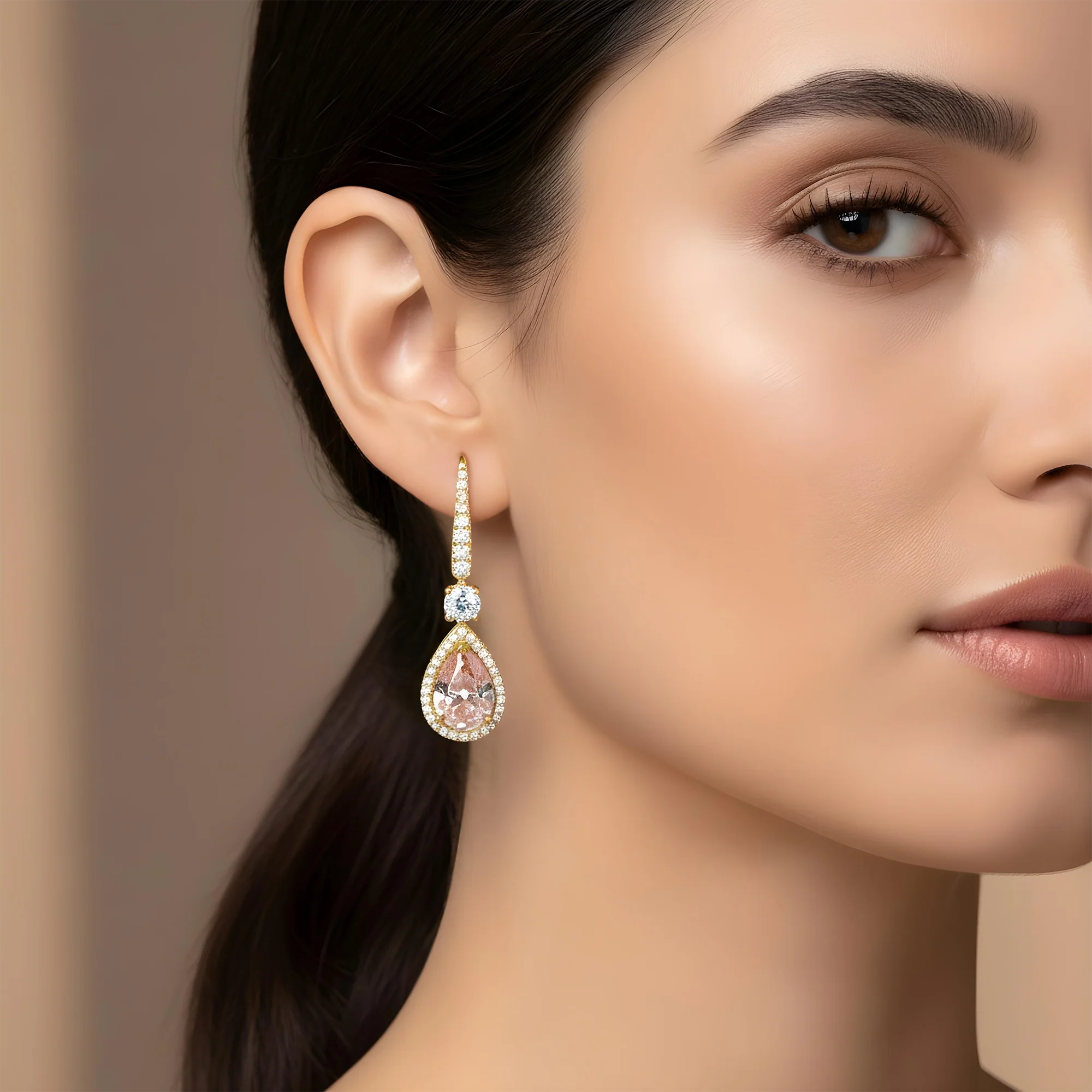18K Two Tone Pear Cut Pink Vivid Diamond Drop Earrings 5.47ctw - Image 5