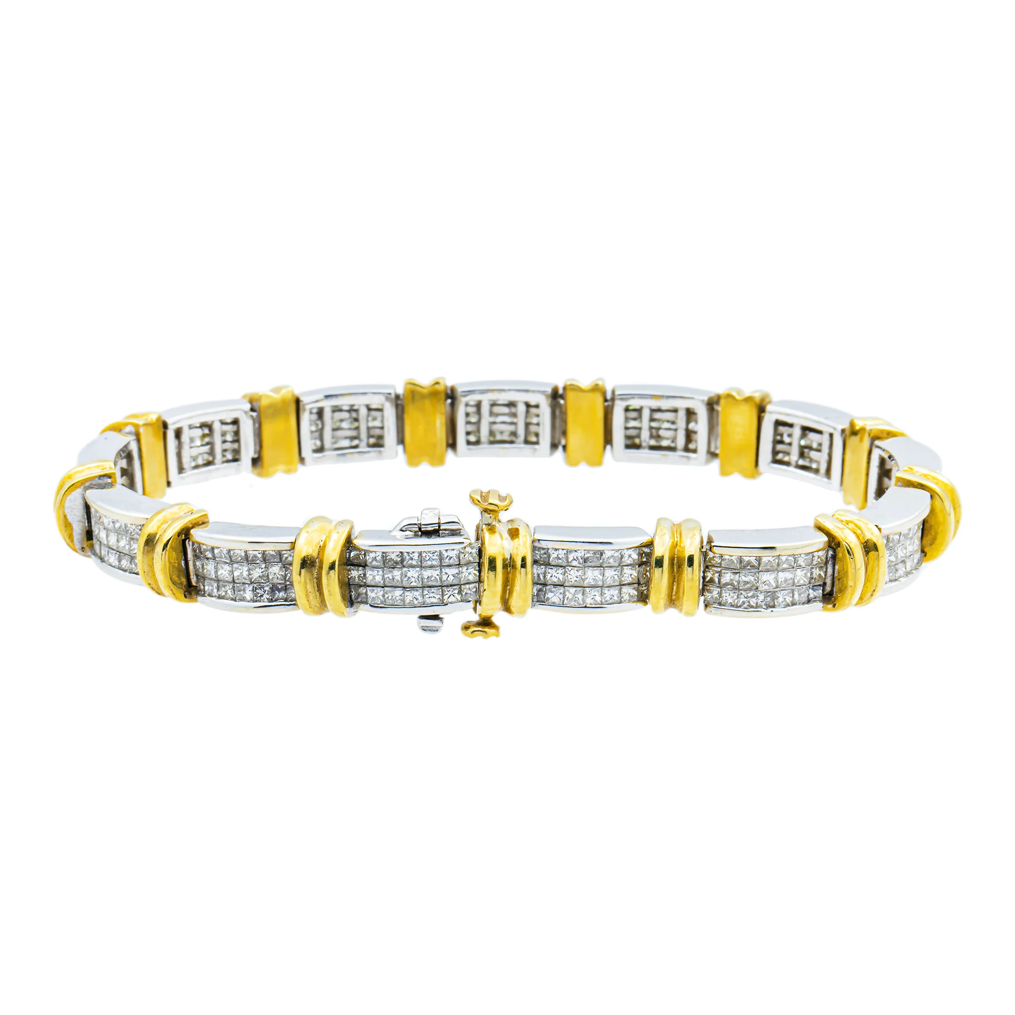 18K Two Tone Princess Cut Diamond Bracelet 7.15ct - Image 4