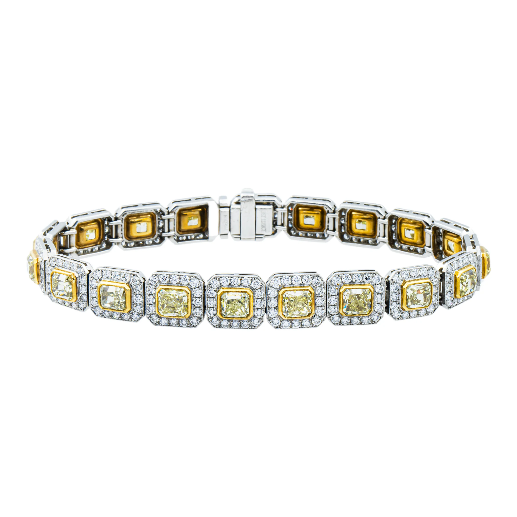 18K Two Tone Radiant Cut Canary Yellow & White Diamond Bracelet 16.68ct