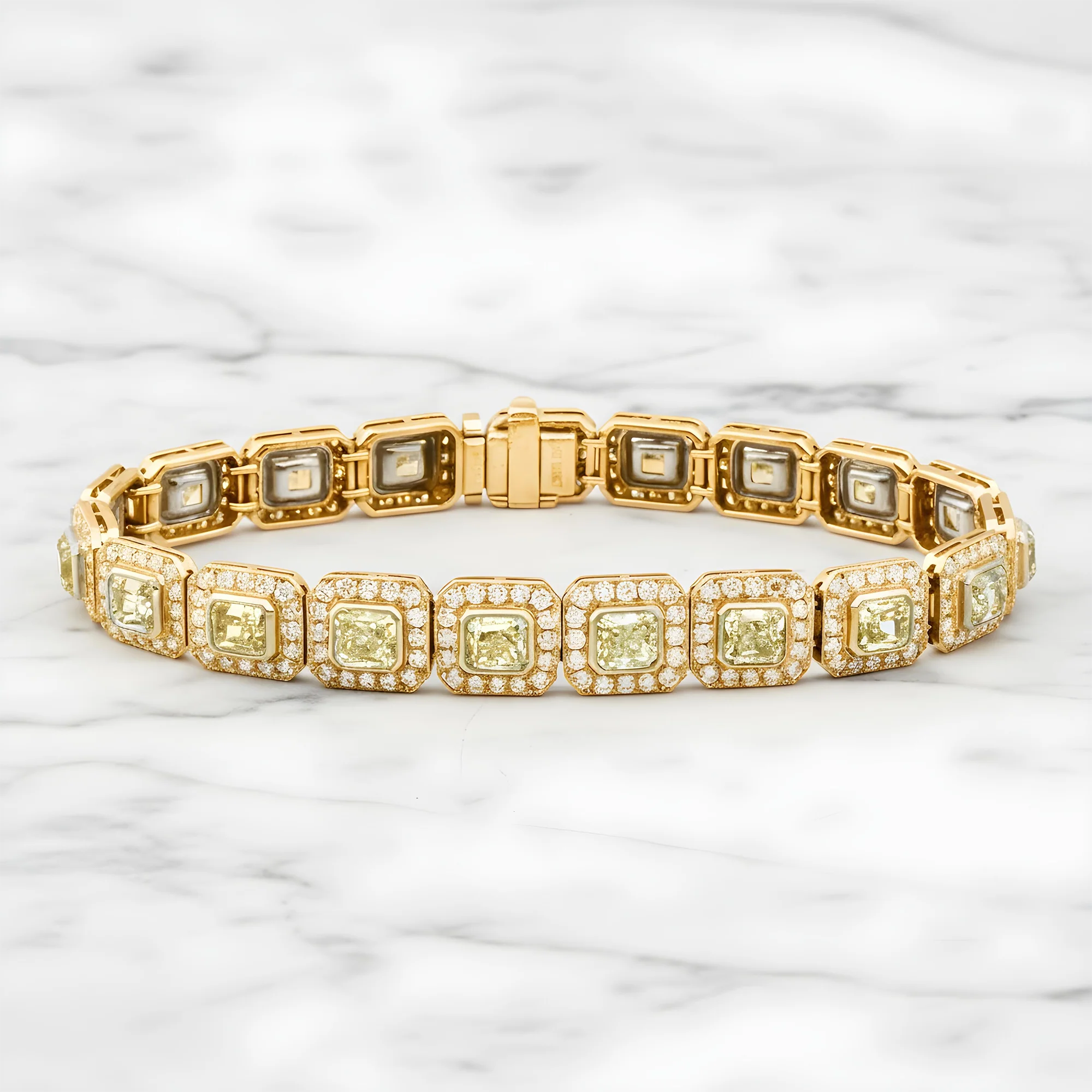 18K Two Tone Radiant Cut Canary Yellow & White Diamond Bracelet 16.68ct - Image 4