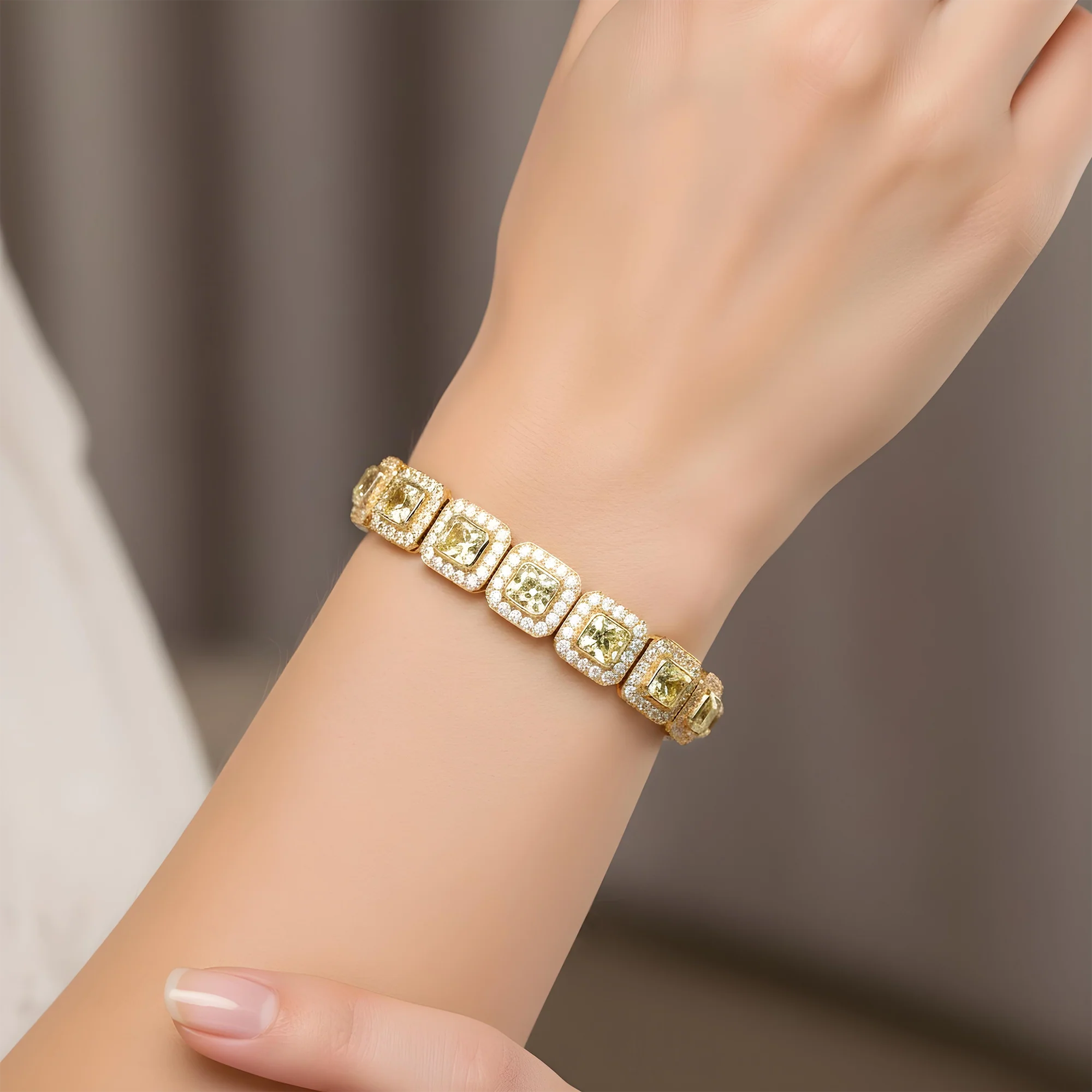 18K Two Tone Radiant Cut Canary Yellow & White Diamond Bracelet 16.68ct - Image 5