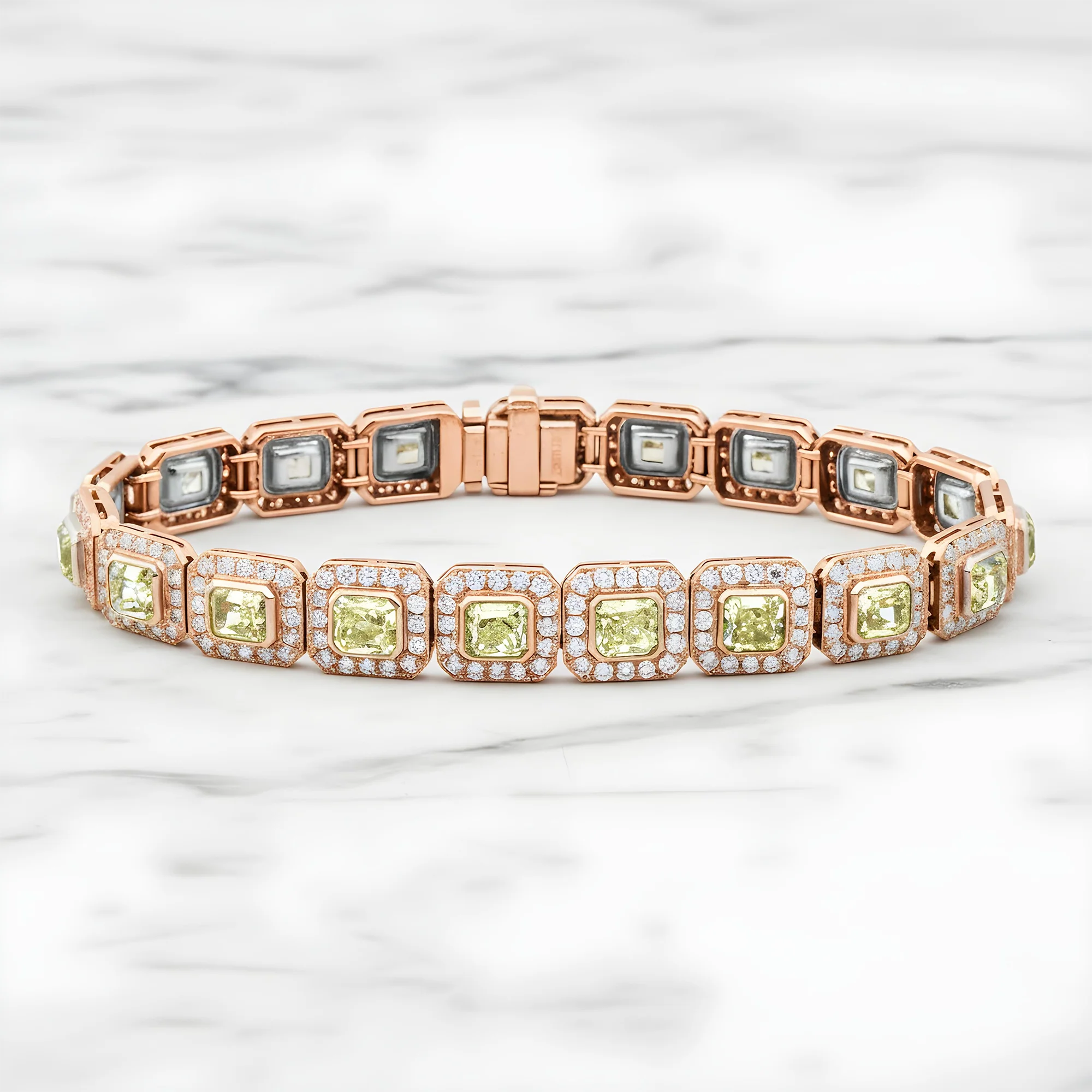 18K Two Tone Radiant Cut Canary Yellow & White Diamond Bracelet 16.68ct - Image 6