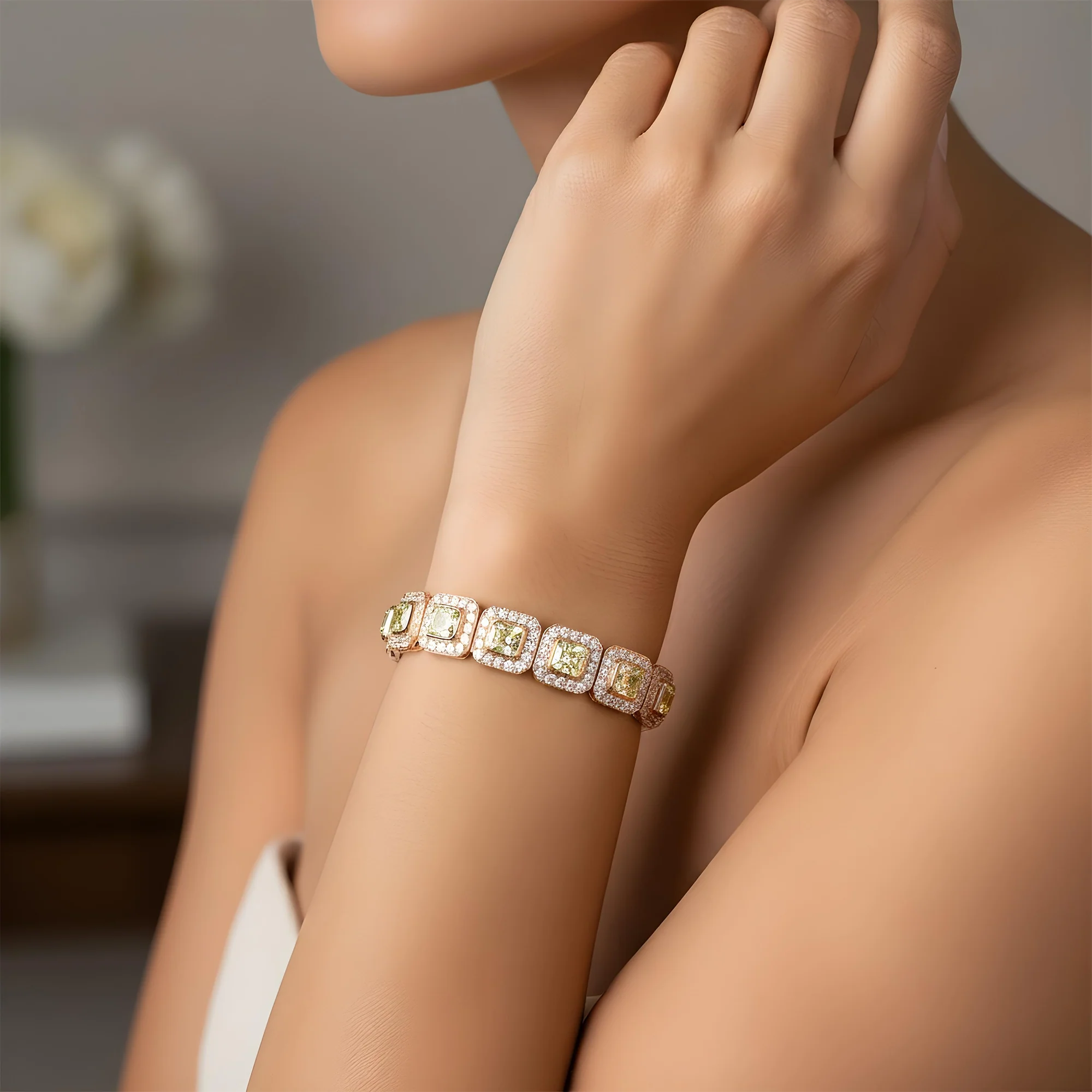 18K Two Tone Radiant Cut Canary Yellow & White Diamond Bracelet 16.68ct - Image 7