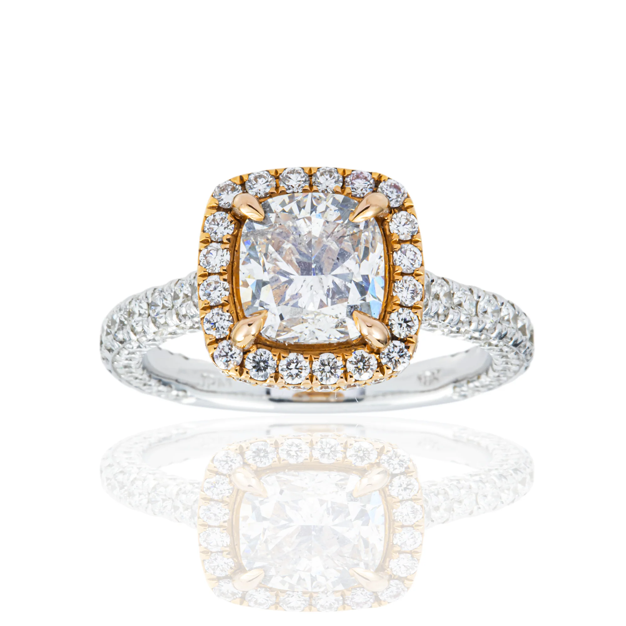 18K Two Tone Rose Gold 2.0ct Cushion Cut Diamond Engagement Ring 3.60ctw