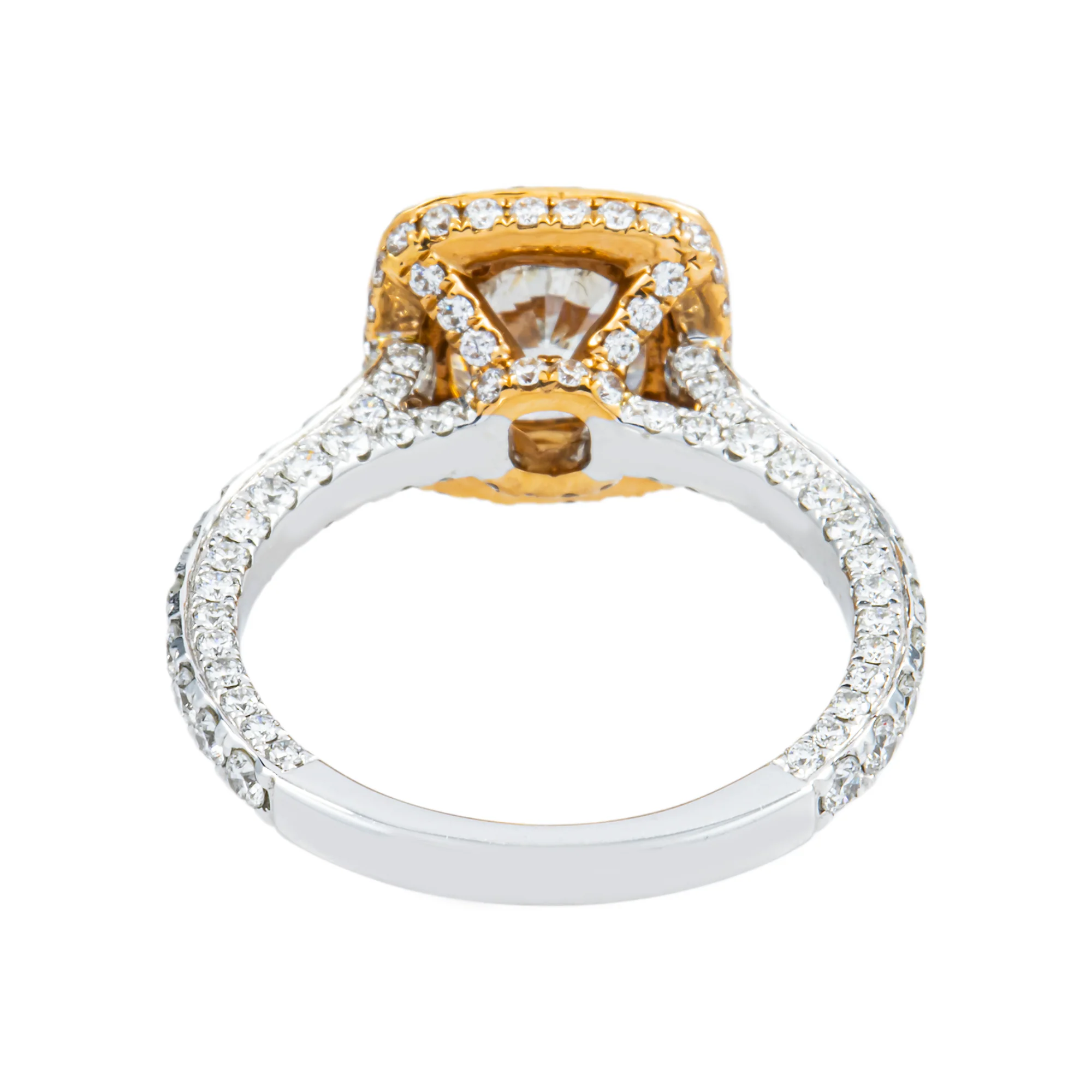 18K Two Tone Rose Gold 2.0ct Cushion Cut Diamond Engagement Ring 3.60ctw - Image 4