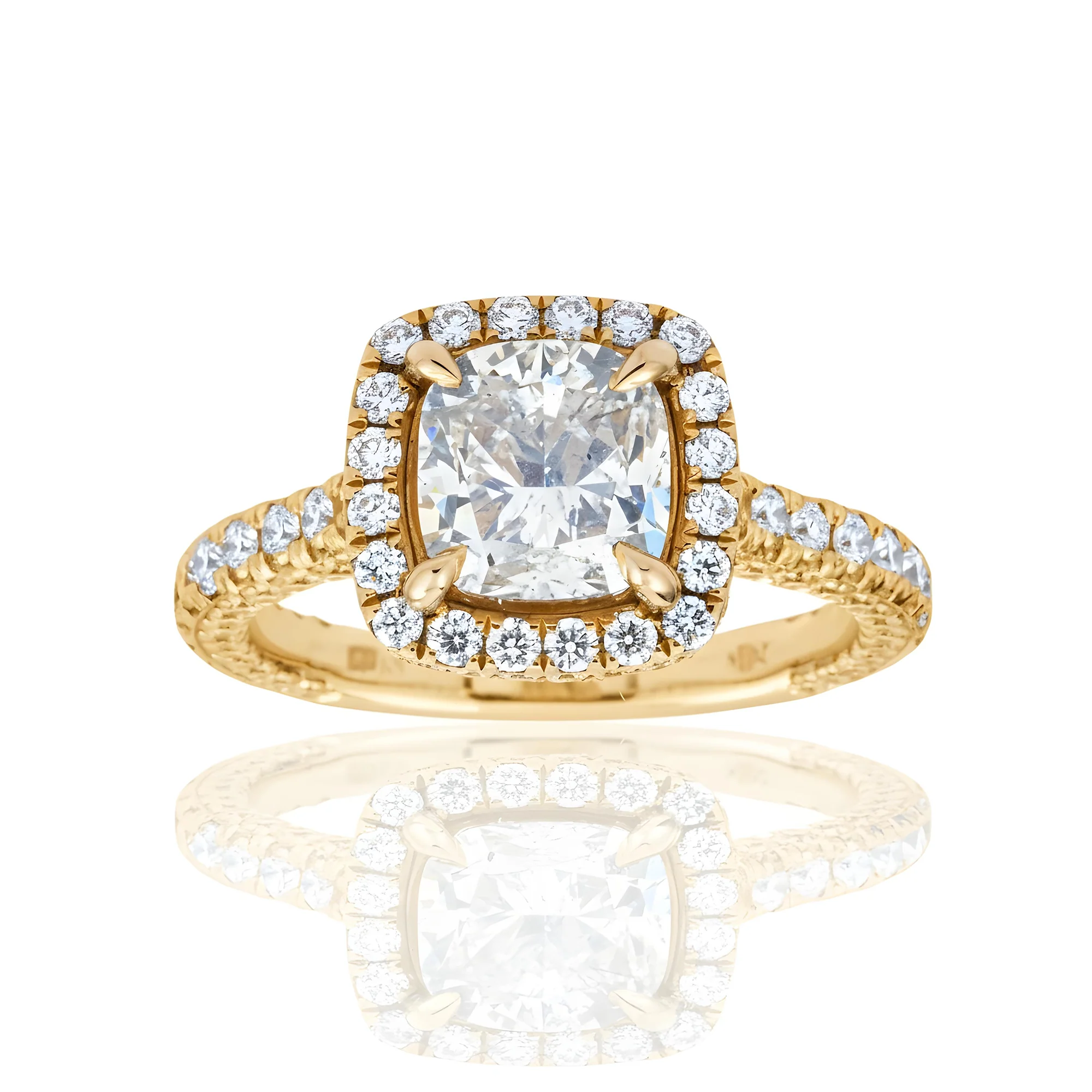 18K Two Tone Rose Gold 2.0ct Cushion Cut Diamond Engagement Ring 3.60ctw - Image 6