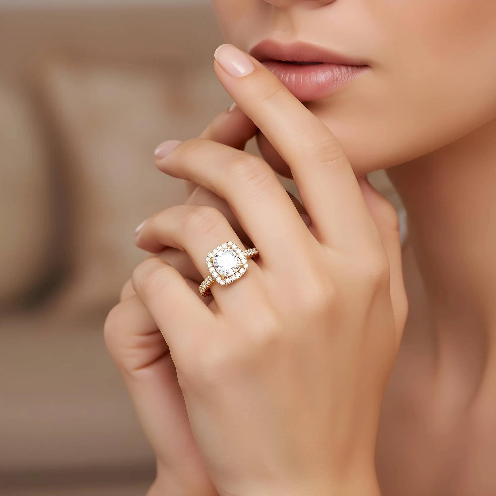 18K Two Tone Rose Gold 2.0ct Cushion Cut Diamond Engagement Ring 3.60ctw - Image 7