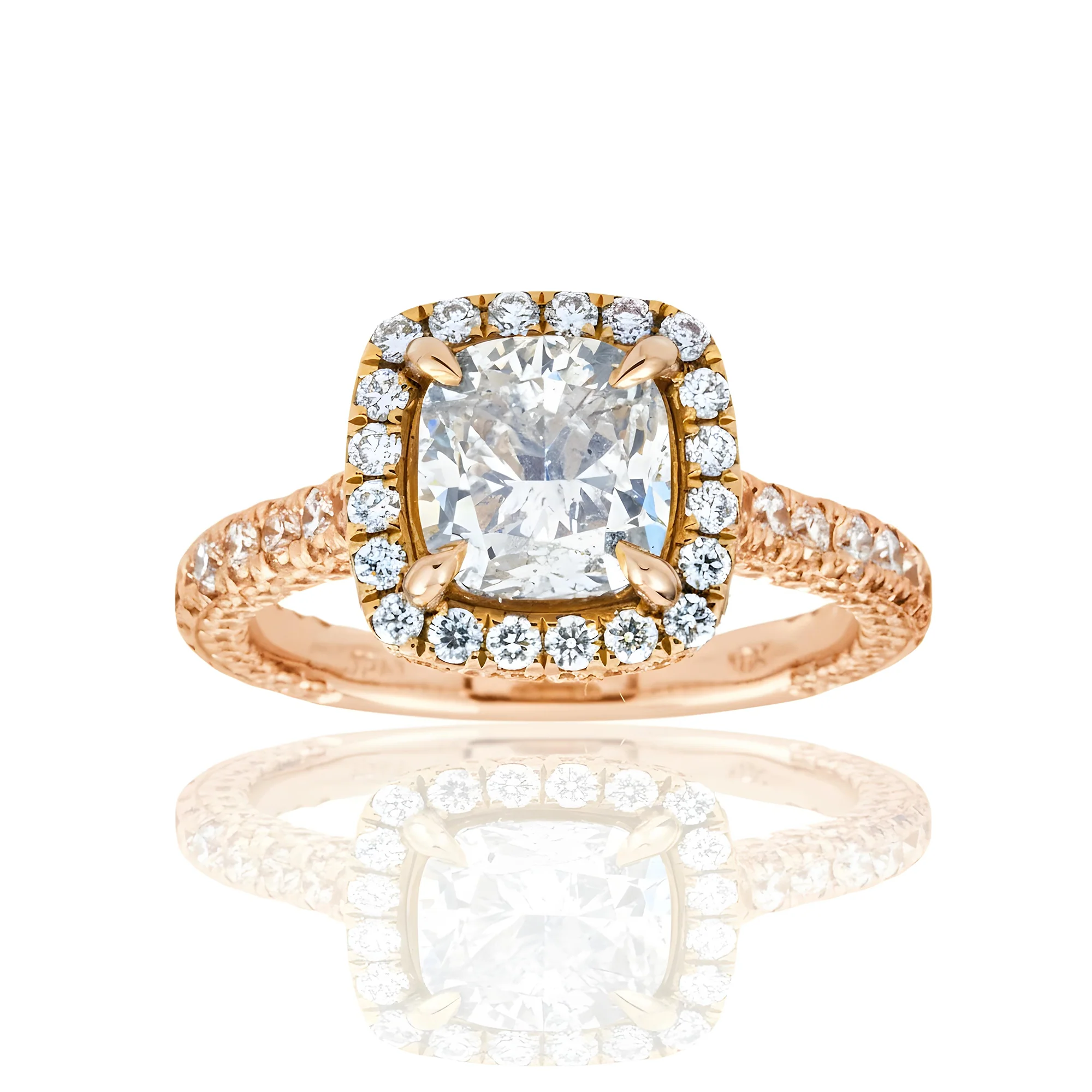 18K Two Tone Rose Gold 2.0ct Cushion Cut Diamond Engagement Ring 3.60ctw - Image 8
