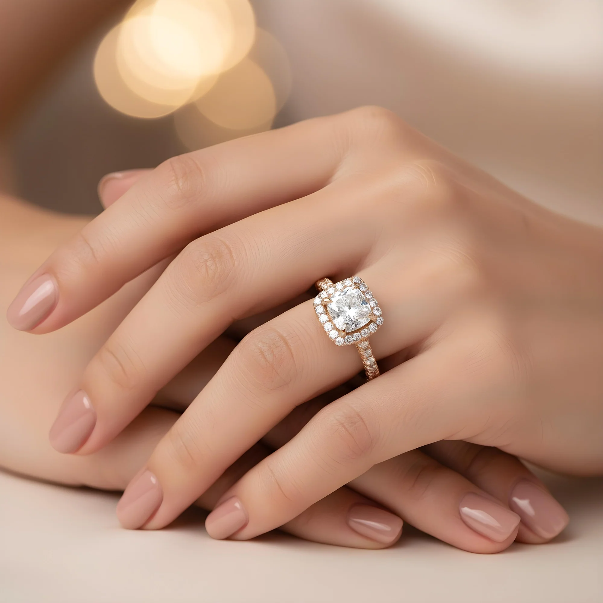 18K Two Tone Rose Gold 2.0ct Cushion Cut Diamond Engagement Ring 3.60ctw - Image 9