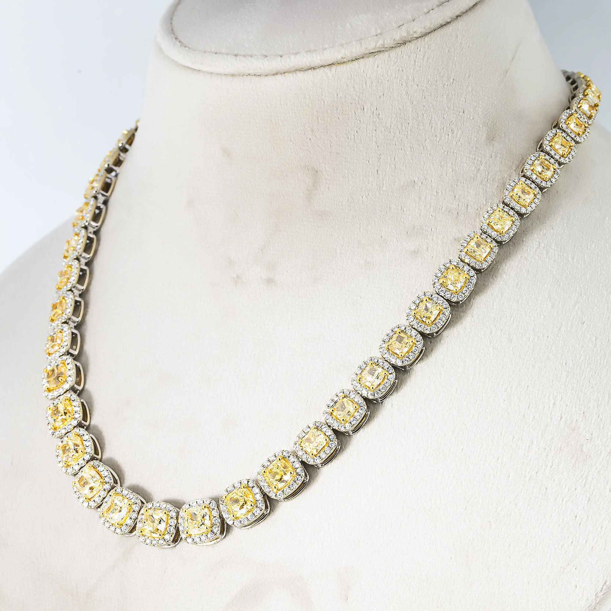 18K Two Tone Cushion Cut Canary Yellow Diamond Chain 49.52ct - Image 3