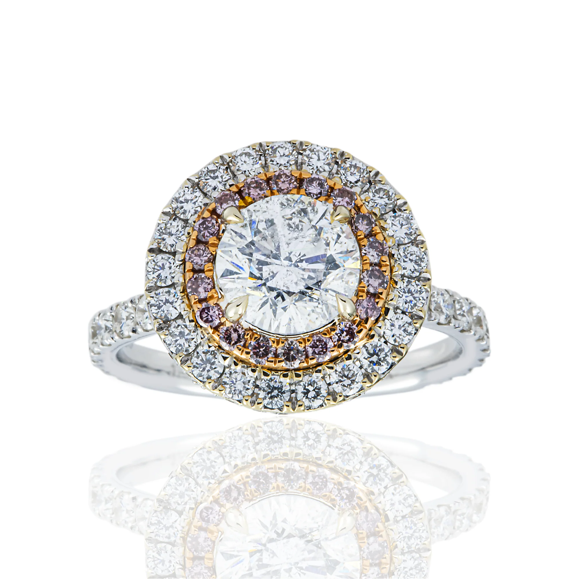 18K White Gold 1.32ct Round Diamond Engagement Ring w/ Double Halo 2.62ctw
