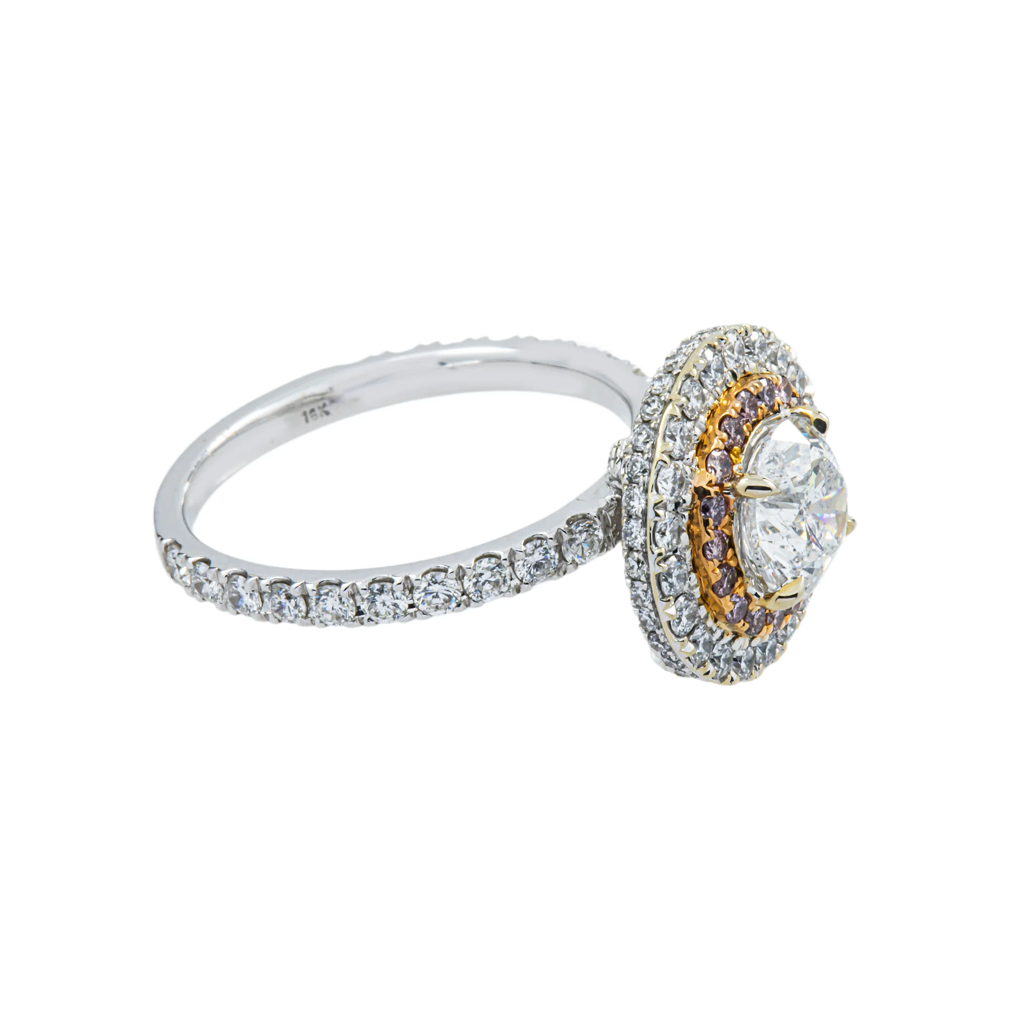 18K White Gold 1.32ct Round Diamond Engagement Ring w/ Double Halo 2.62ctw - Image 3