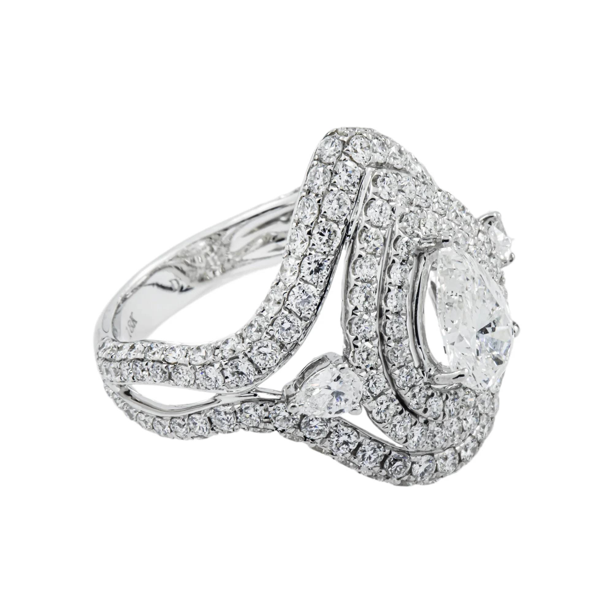 18K White Gold 1.01ct Pear Cut Diamond Engagement Ring 3.49ctw - Image 4