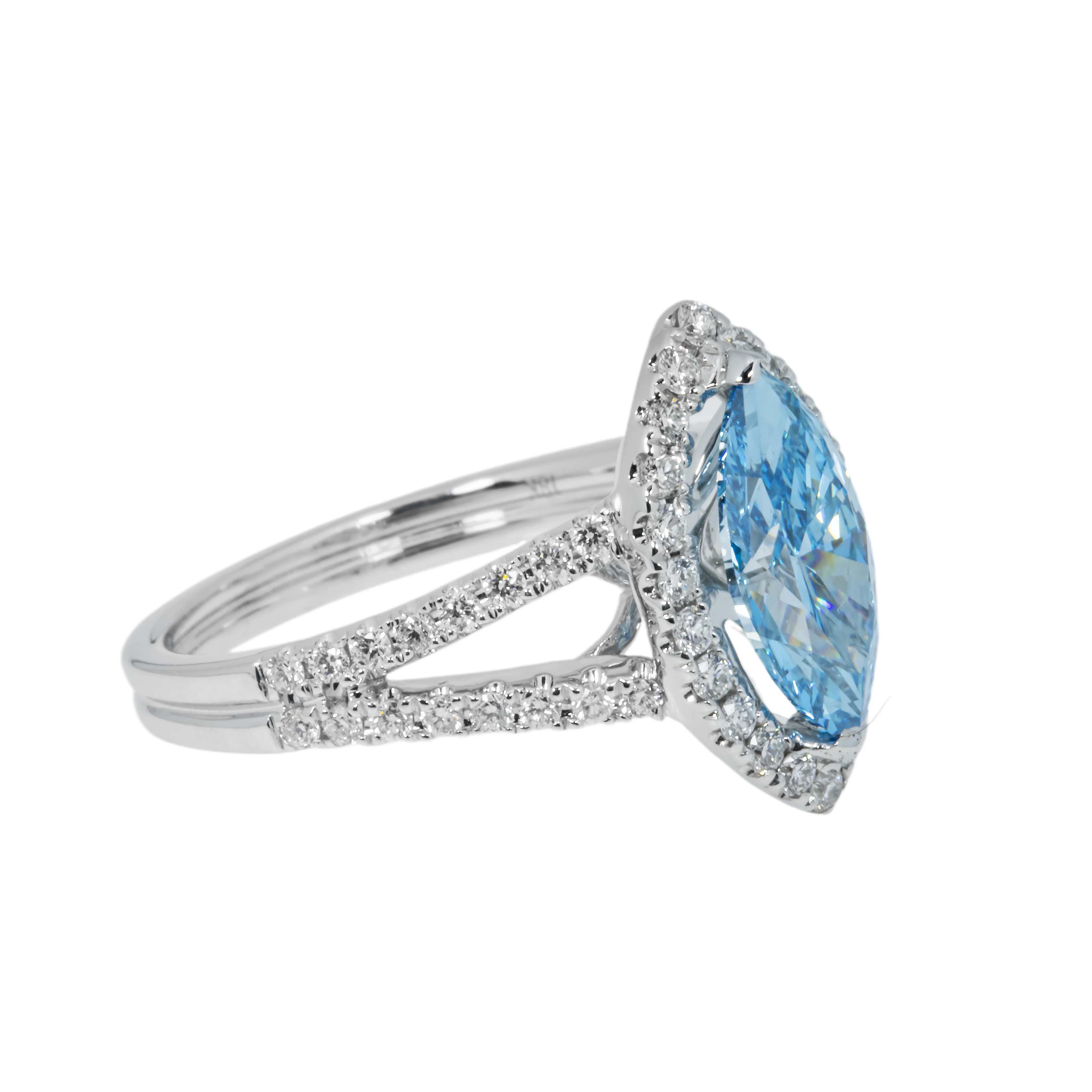 18K White Gold 1.46ct Marquise Cut Fancy Vivid Blue Diamond Ring 1.99ctw - Image 3