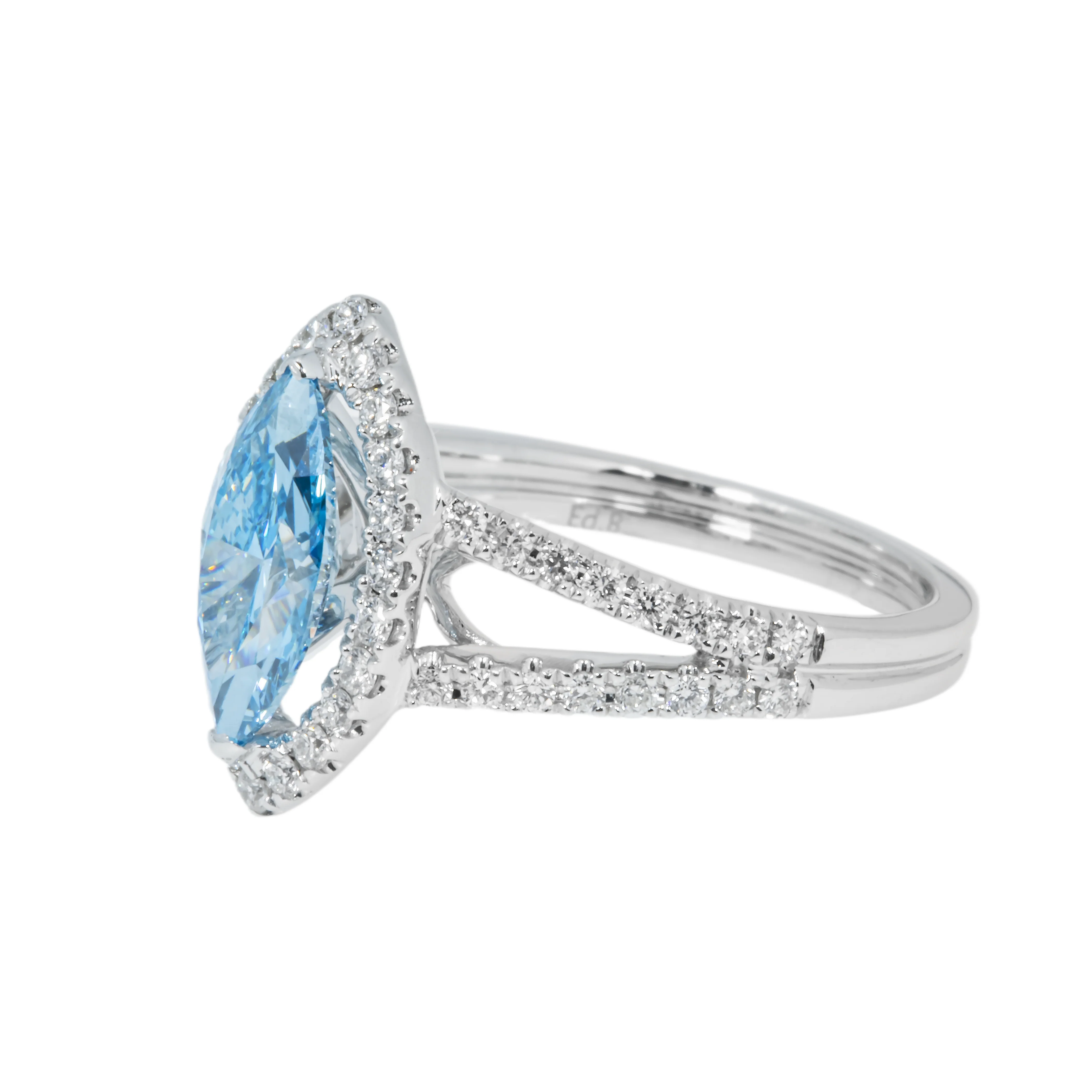 18K White Gold 1.46ct Marquise Cut Fancy Vivid Blue Diamond Ring 1.99ctw - Image 5