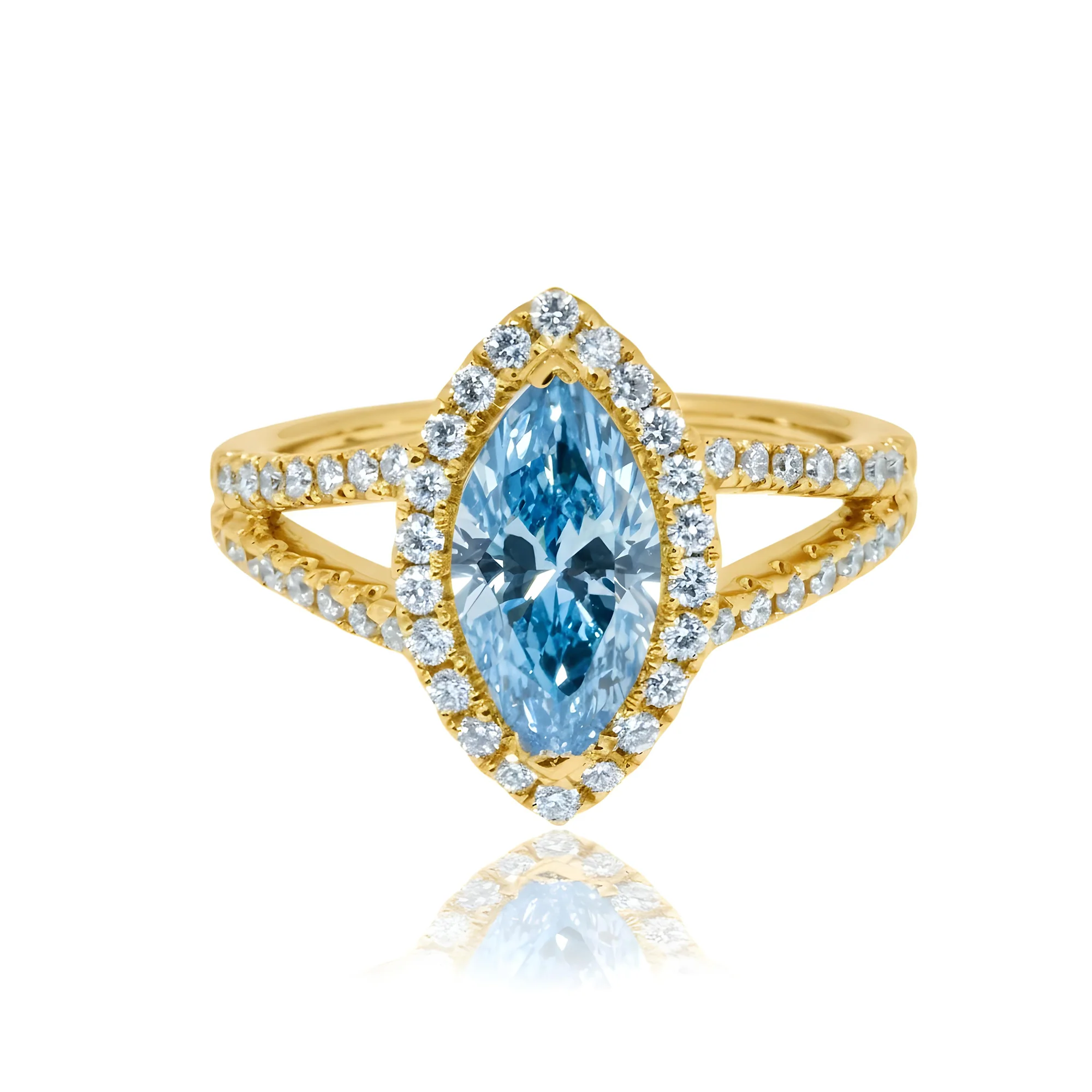 18K White Gold 1.46ct Marquise Cut Fancy Vivid Blue Diamond Ring 1.99ctw - Image 6