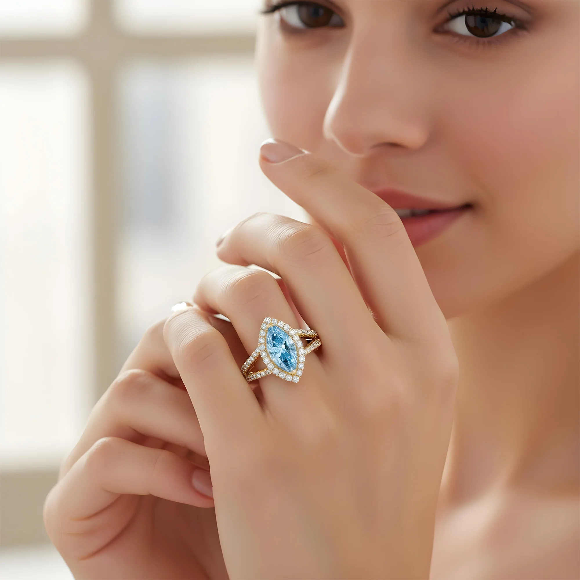 18K White Gold 1.46ct Marquise Cut Fancy Vivid Blue Diamond Ring 1.99ctw - Image 7