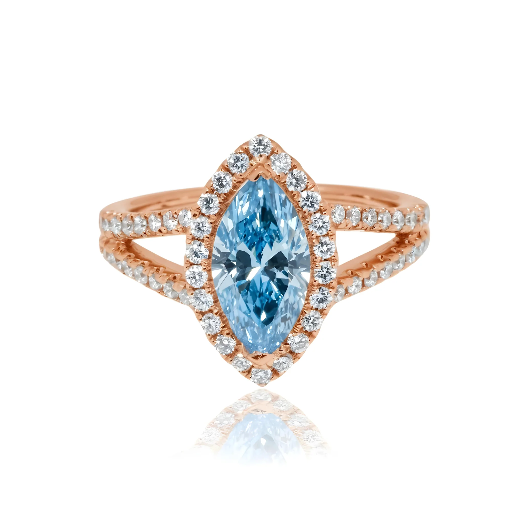 18K White Gold 1.46ct Marquise Cut Fancy Vivid Blue Diamond Ring 1.99ctw - Image 8