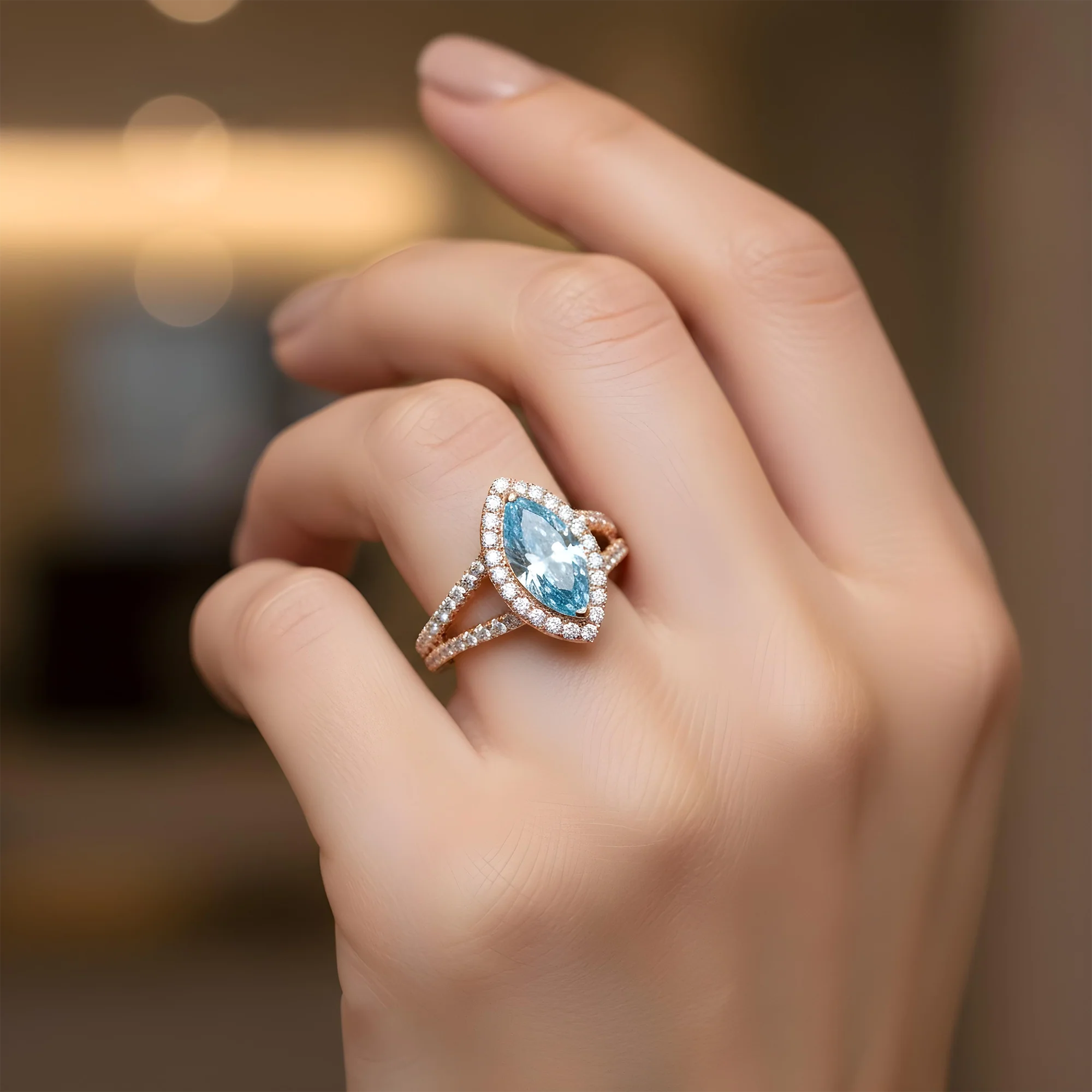 18K White Gold 1.46ct Marquise Cut Fancy Vivid Blue Diamond Ring 1.99ctw - Image 9