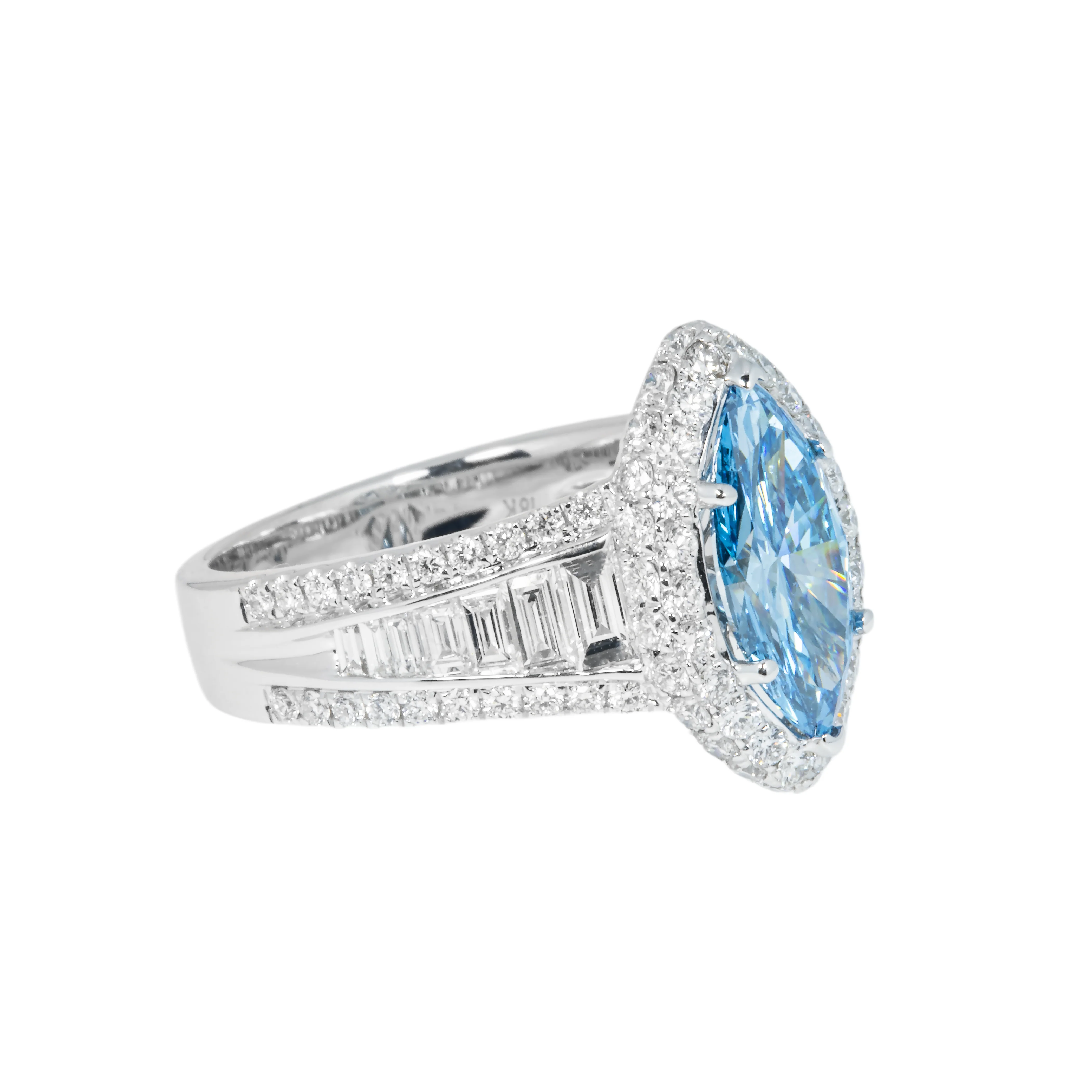 18K White Gold 1.5ctw Marquise Cut Fancy Vivid Blue Diamond Ring 3.20ctw - Image 3