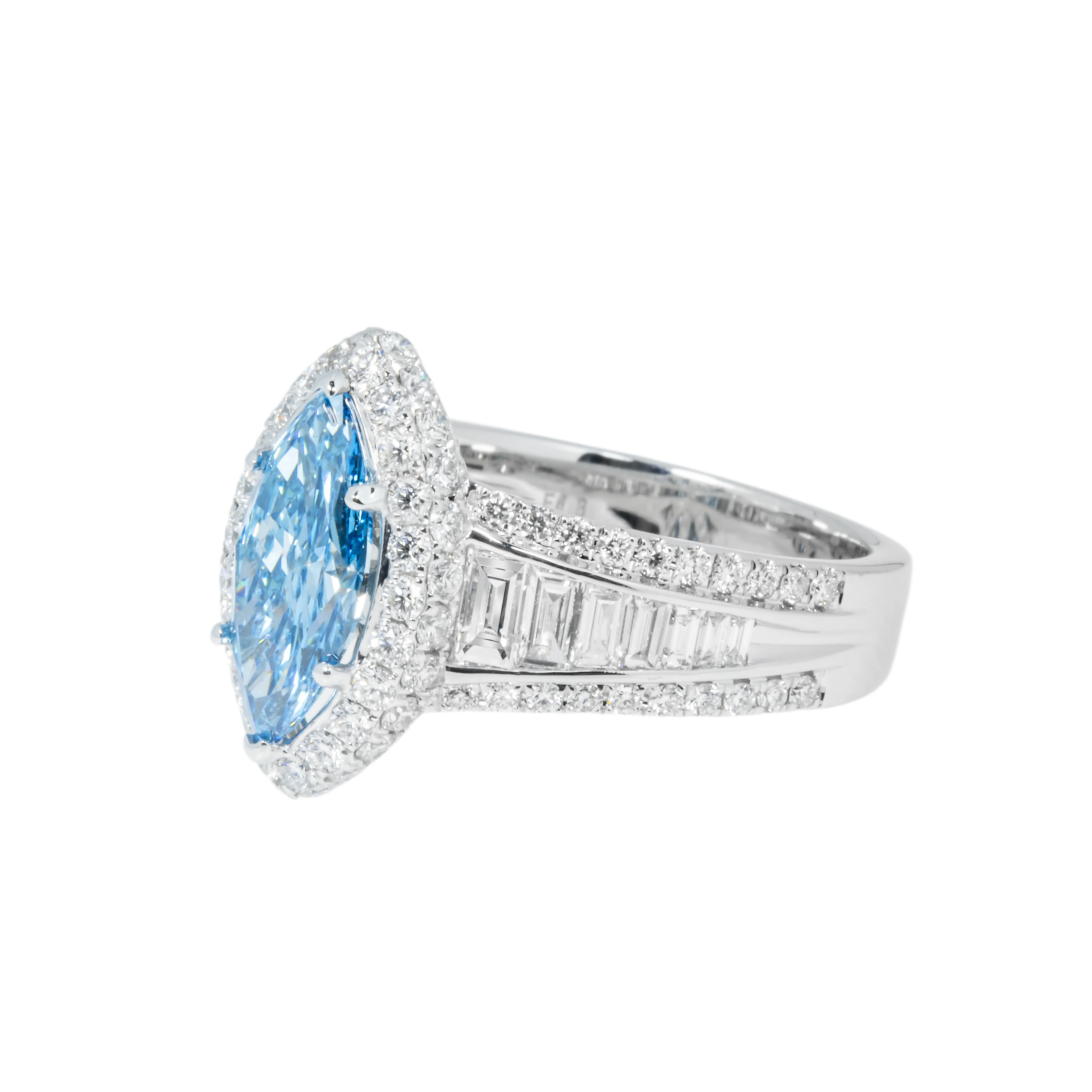 18K White Gold 1.5ctw Marquise Cut Fancy Vivid Blue Diamond Ring 3.20ctw - Image 5