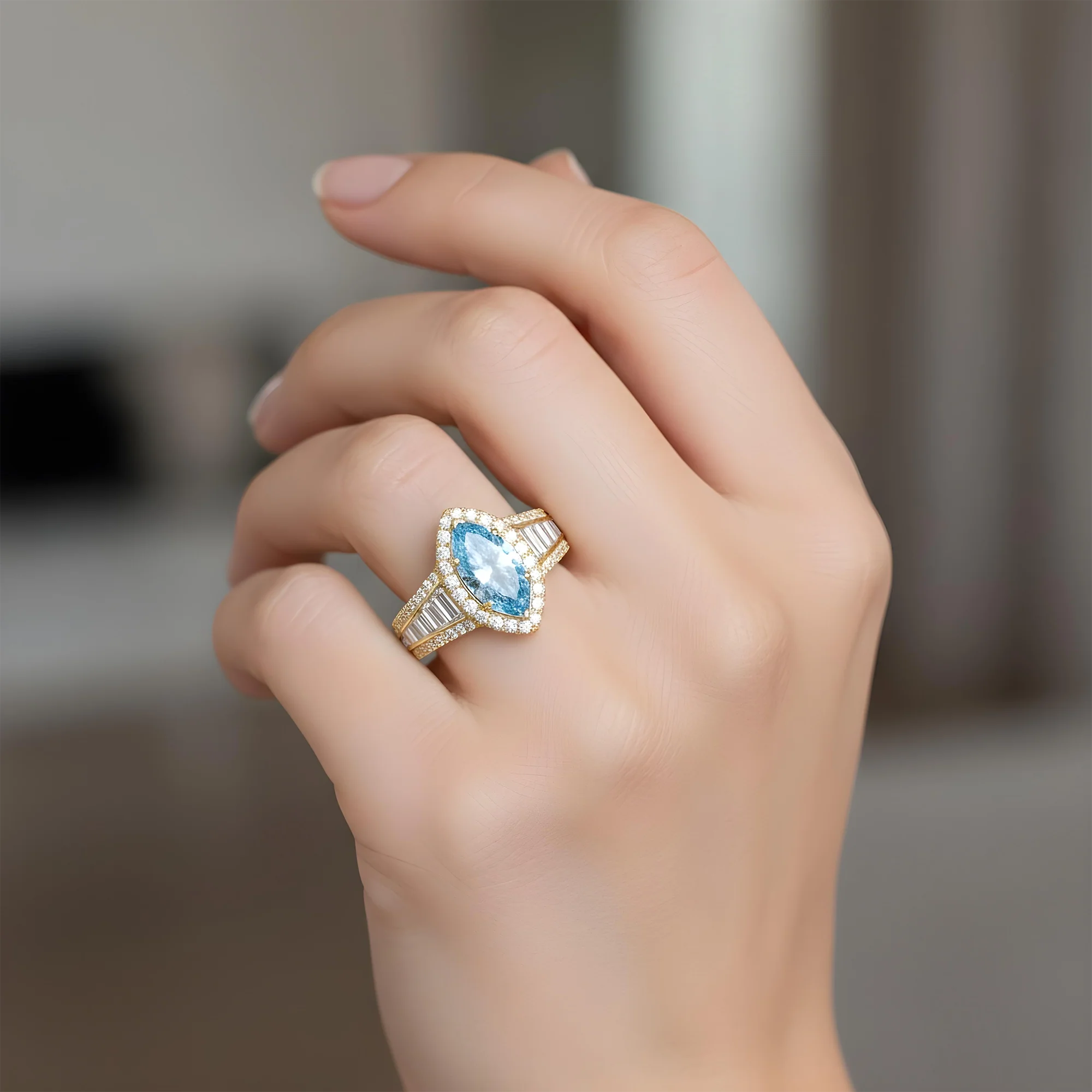 18K White Gold 1.5ctw Marquise Cut Fancy Vivid Blue Diamond Ring 3.20ctw - Image 7
