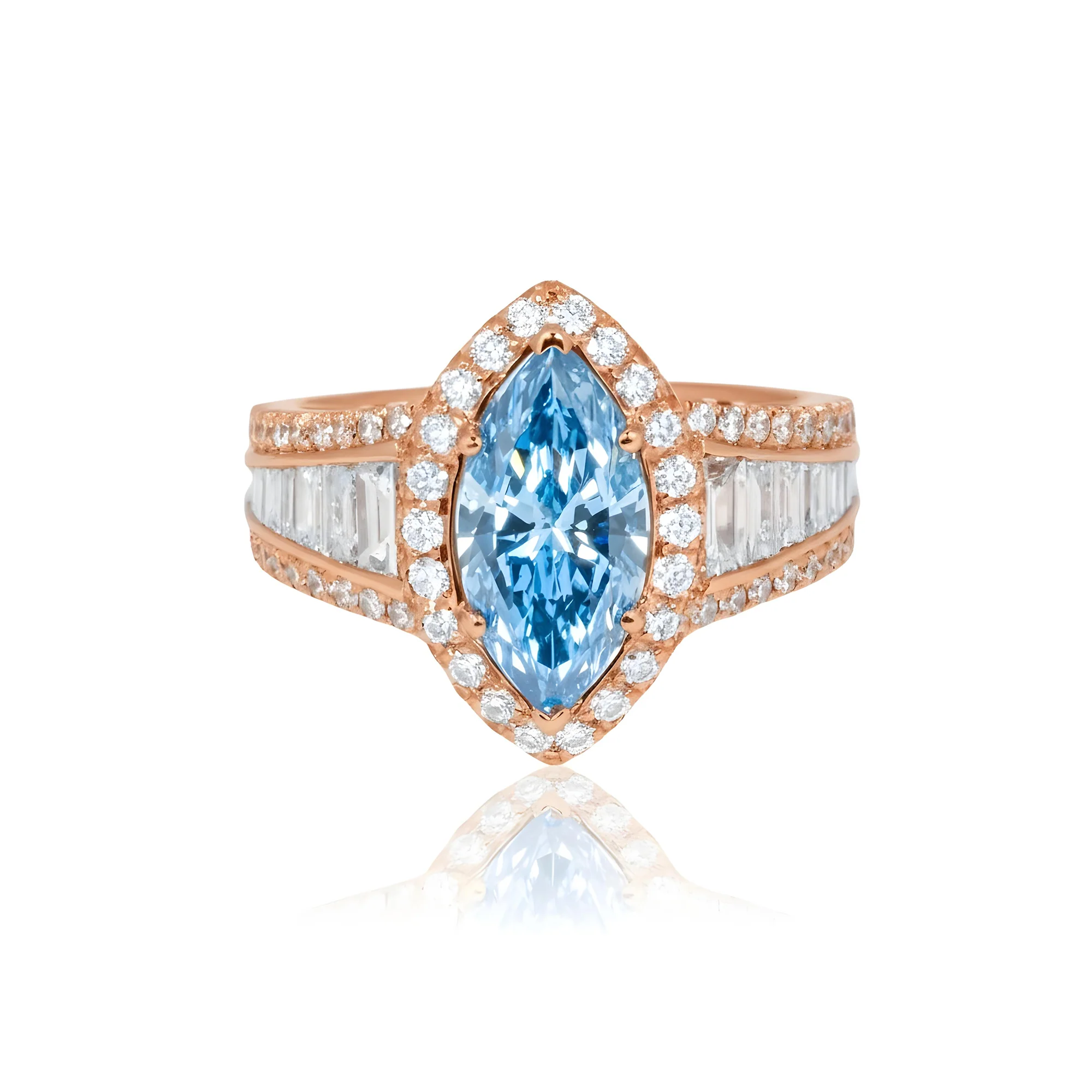 18K White Gold 1.5ctw Marquise Cut Fancy Vivid Blue Diamond Ring 3.20ctw - Image 8