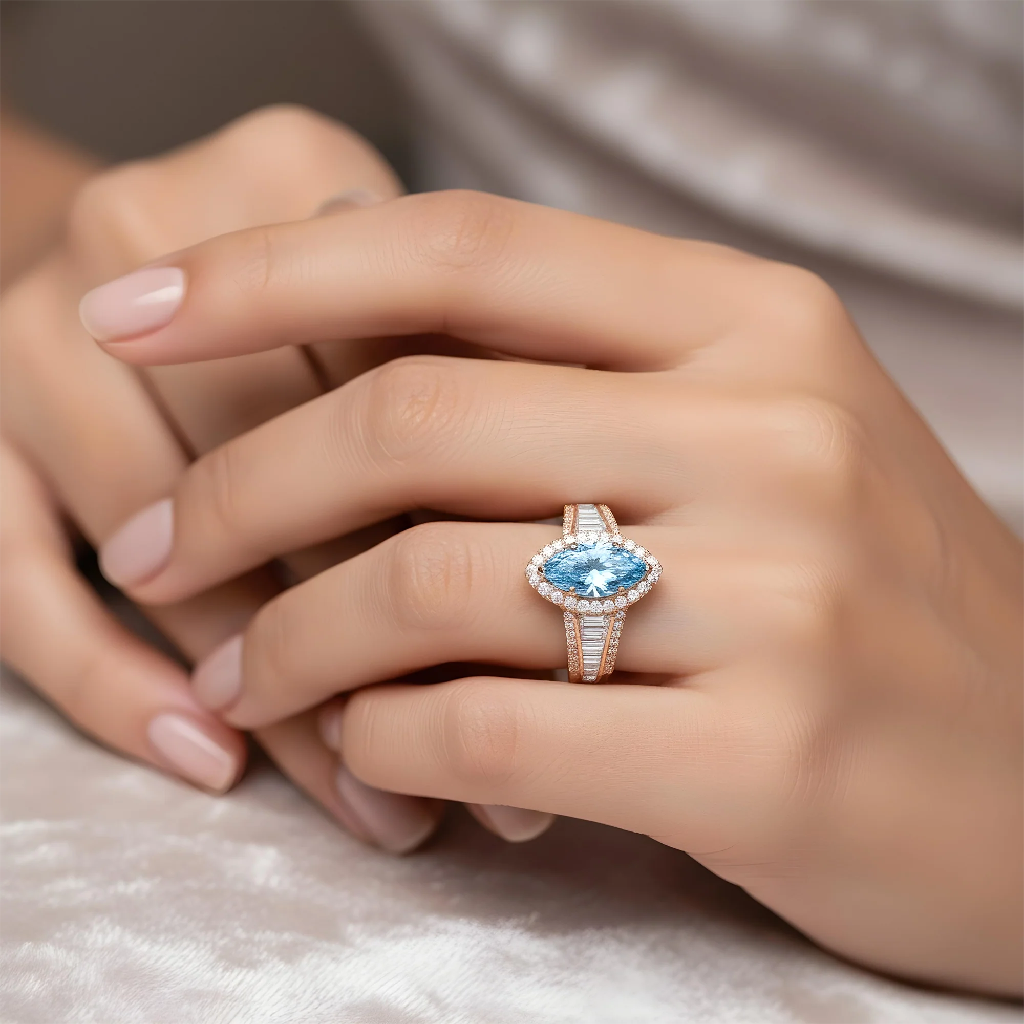 18K White Gold 1.5ctw Marquise Cut Fancy Vivid Blue Diamond Ring 3.20ctw - Image 9