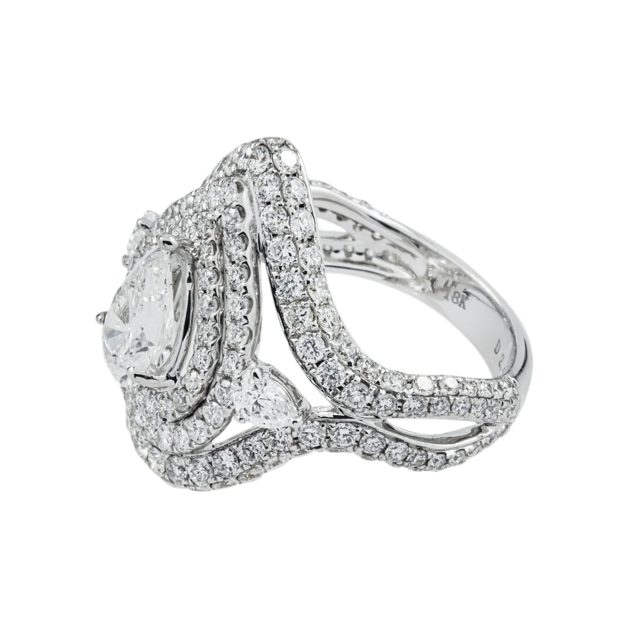 18K White Gold 1.01ct Pear Cut Diamond Engagement Ring 3.49ctw - Image 6