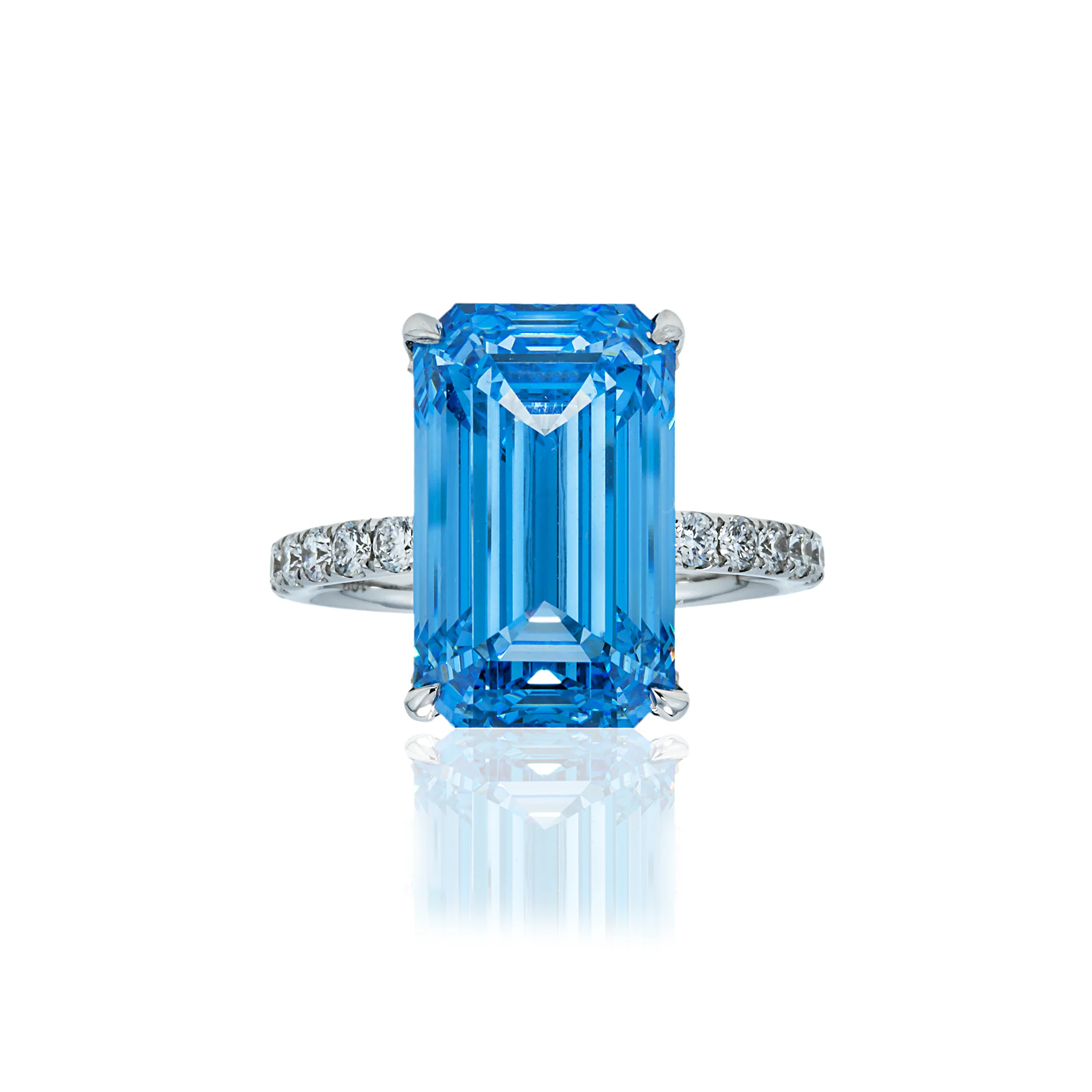 18K White Gold 10.01ct Emerald Cut Fancy Vivid Blue Diamond Ring 10.91ct