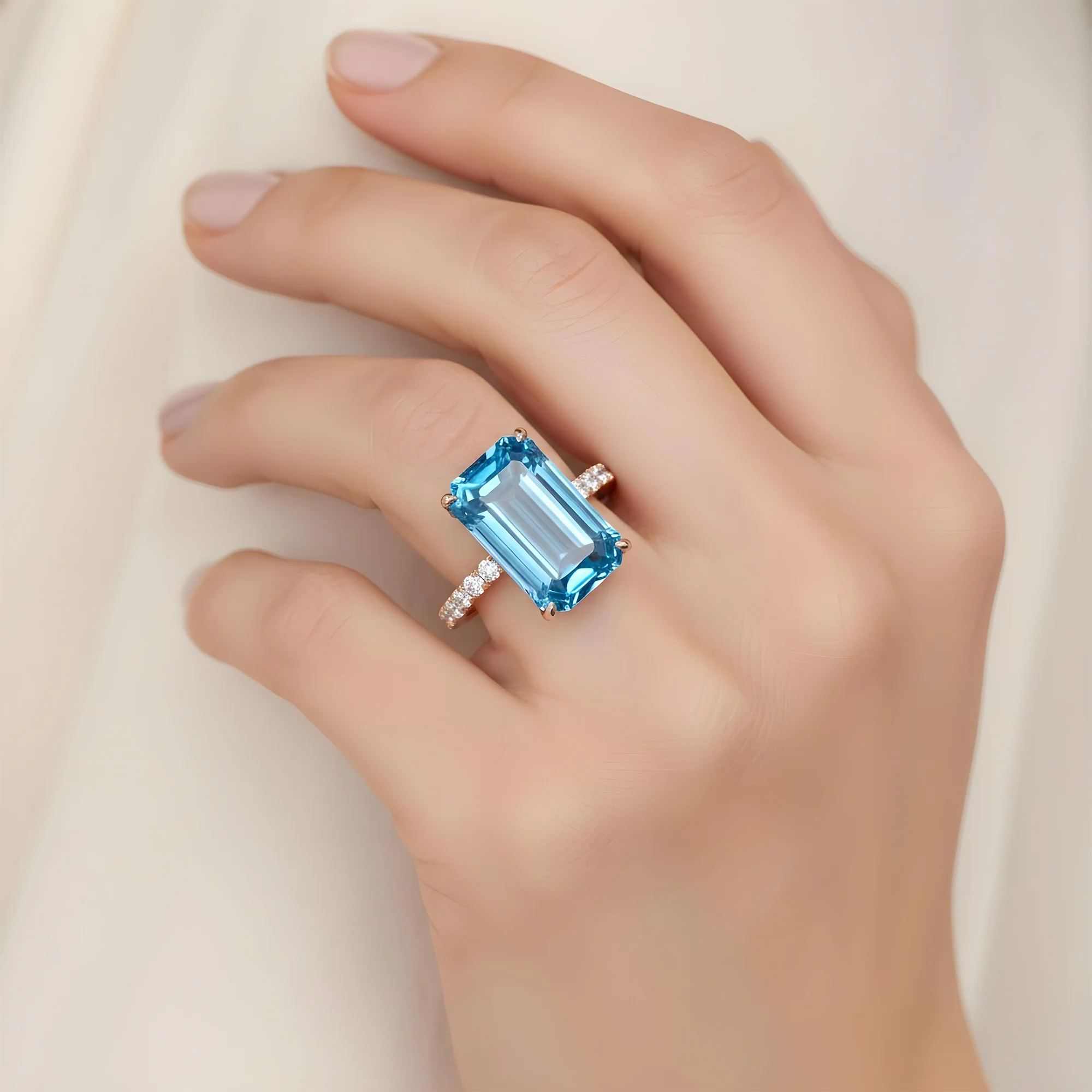18K White Gold 10.01ct Emerald Cut Fancy Vivid Blue Diamond Ring 10.91ct - Image 10