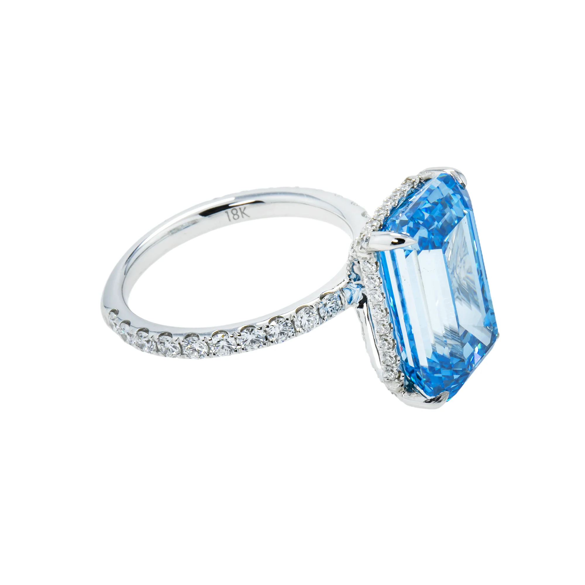 18K White Gold 10.01ct Emerald Cut Fancy Vivid Blue Diamond Ring 10.91ct - Image 4