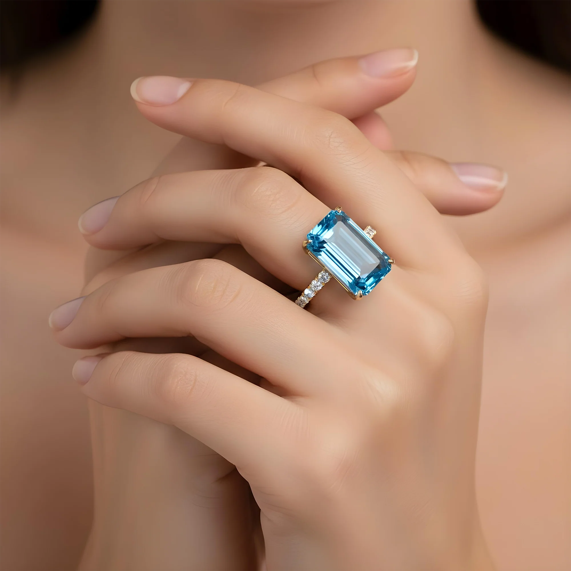 18K White Gold 10.01ct Emerald Cut Fancy Vivid Blue Diamond Ring 10.91ct - Image 8