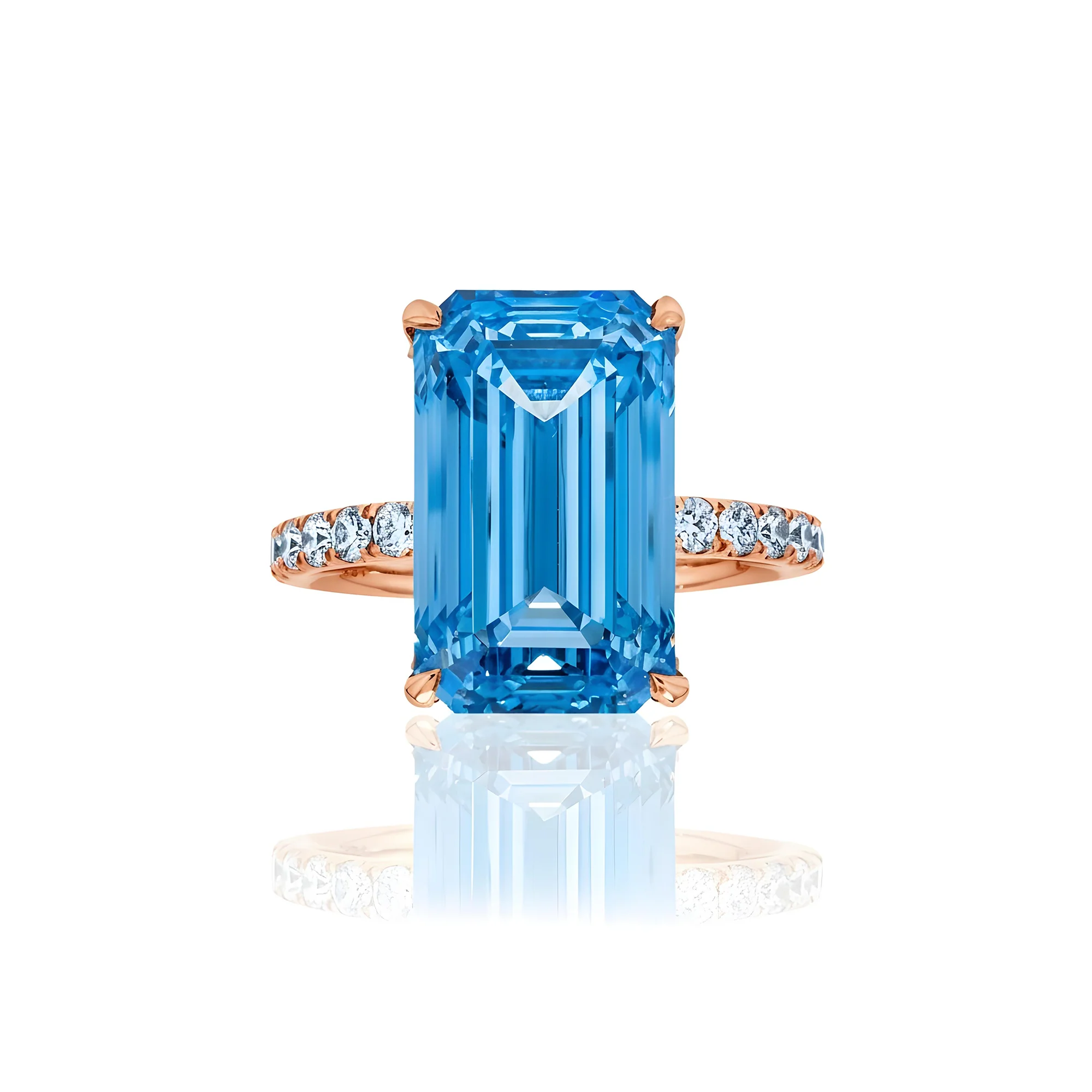 18K White Gold 10.01ct Emerald Cut Fancy Vivid Blue Diamond Ring 10.91ct - Image 9