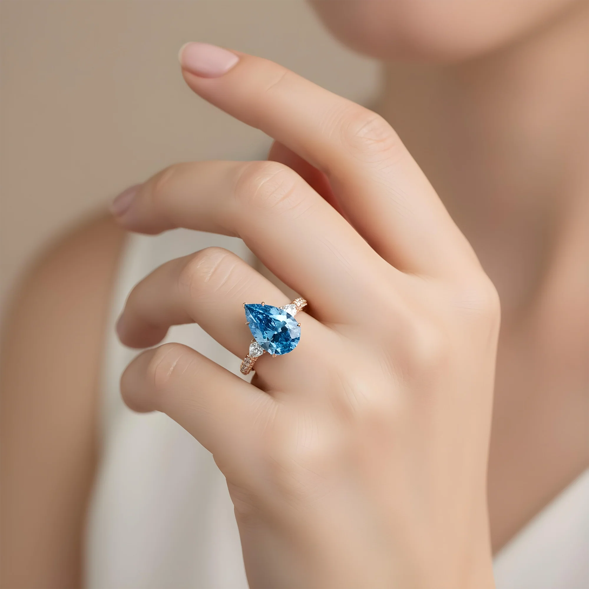 18K White Gold 10.10ct Pear Cut Fancy Blue Vivid Diamond Ring 12.90ctw - Image 10