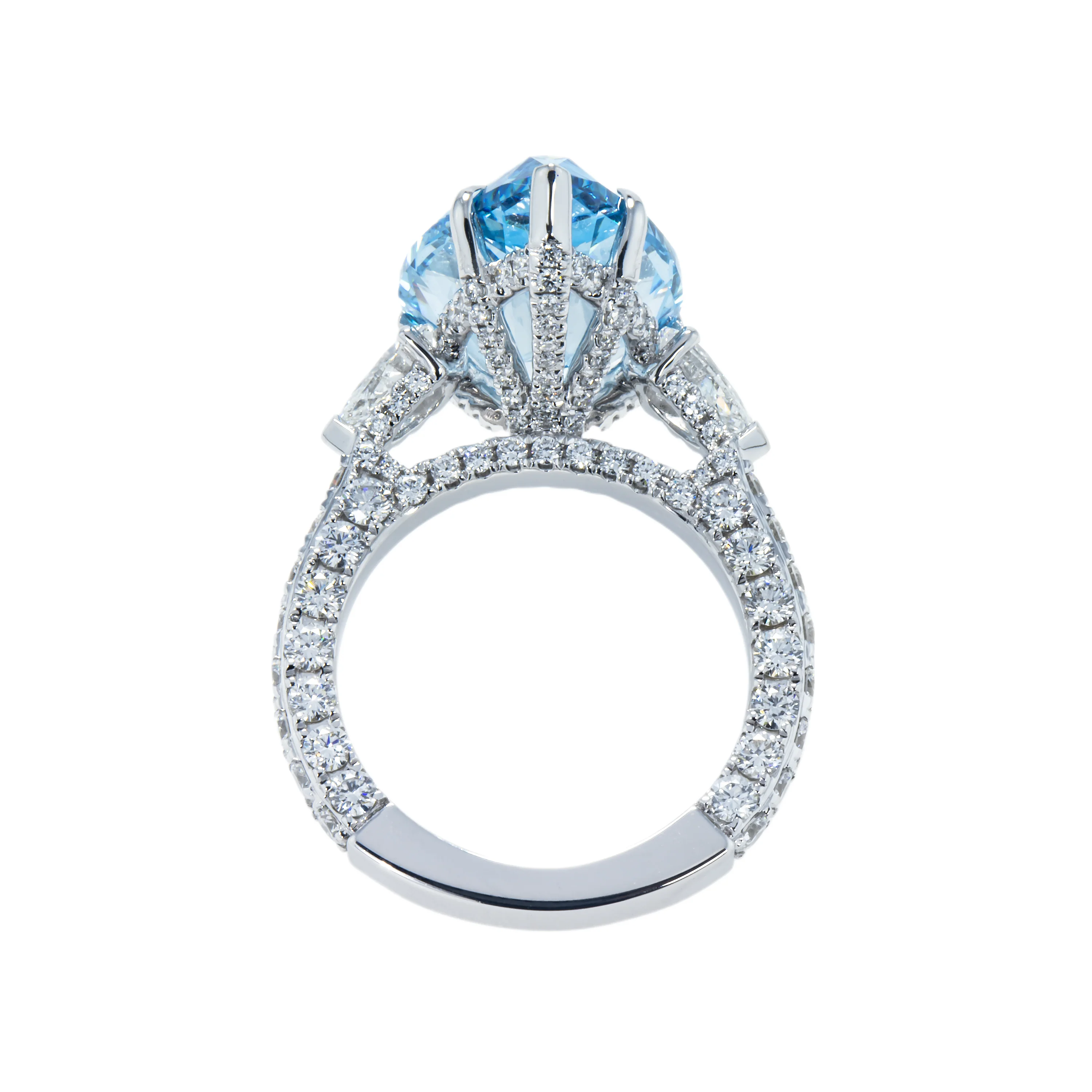 18K White Gold 10.10ct Pear Cut Fancy Blue Vivid Diamond Ring 12.90ctw - Image 5