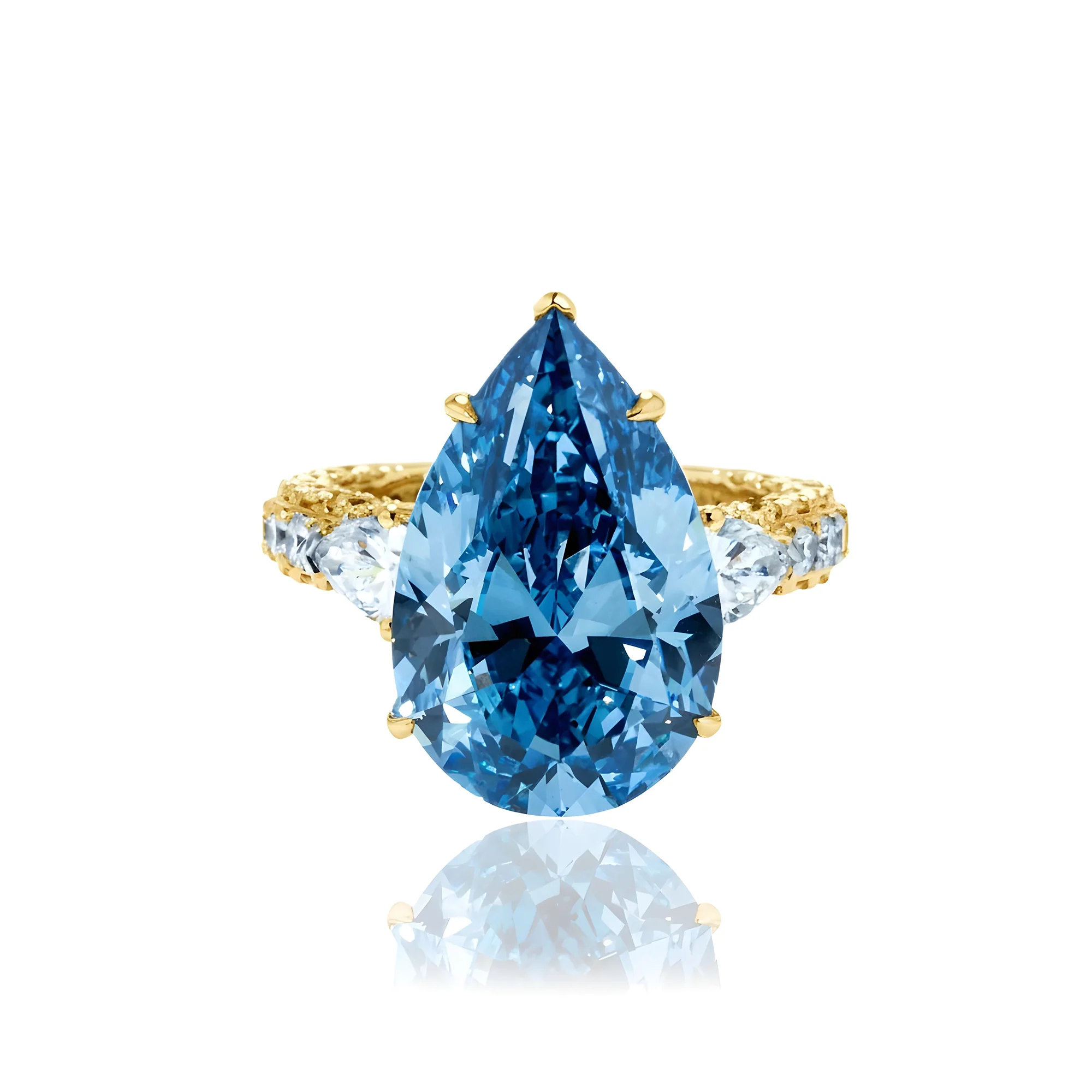 18K White Gold 10.10ct Pear Cut Fancy Blue Vivid Diamond Ring 12.90ctw - Image 7