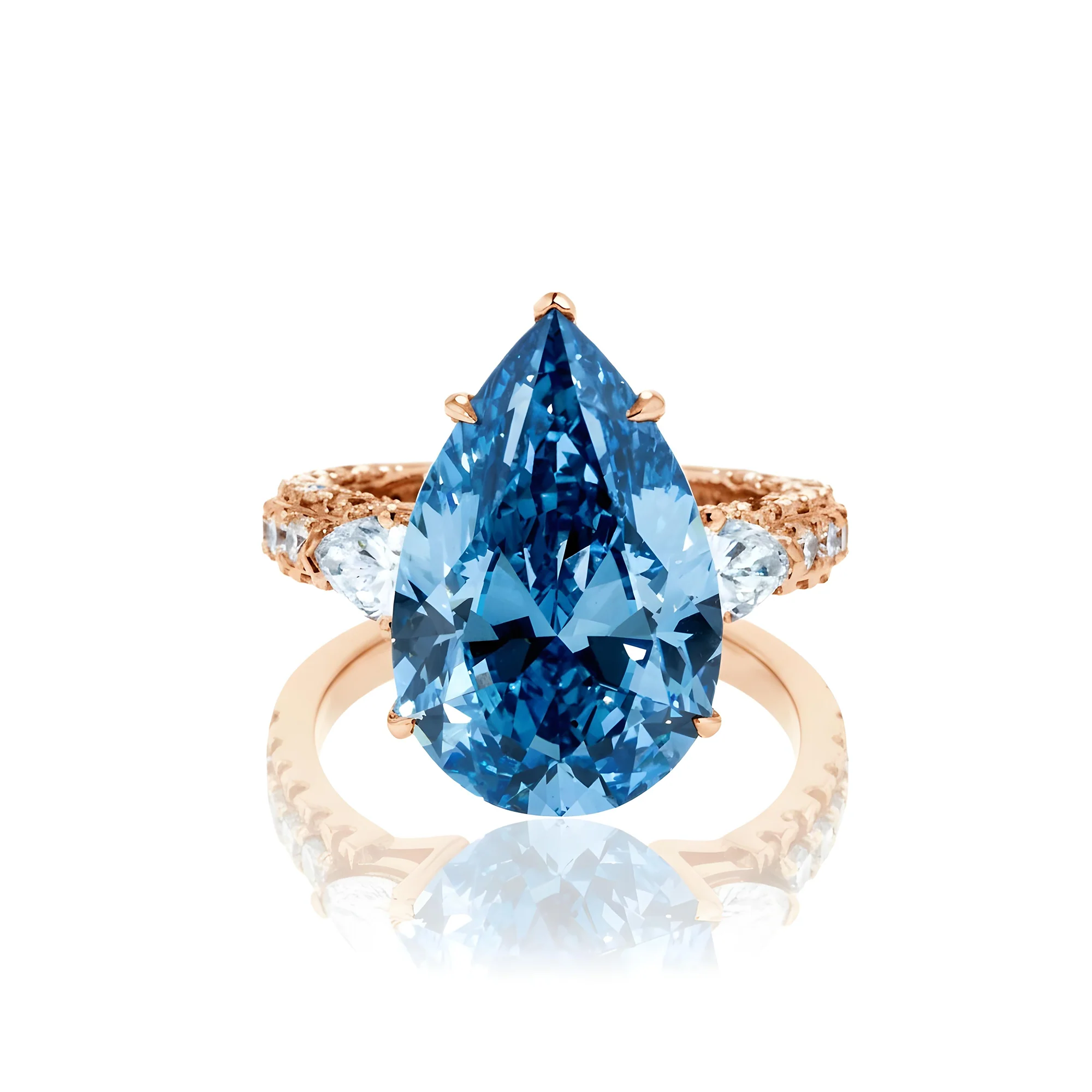 18K White Gold 10.10ct Pear Cut Fancy Blue Vivid Diamond Ring 12.90ctw - Image 9