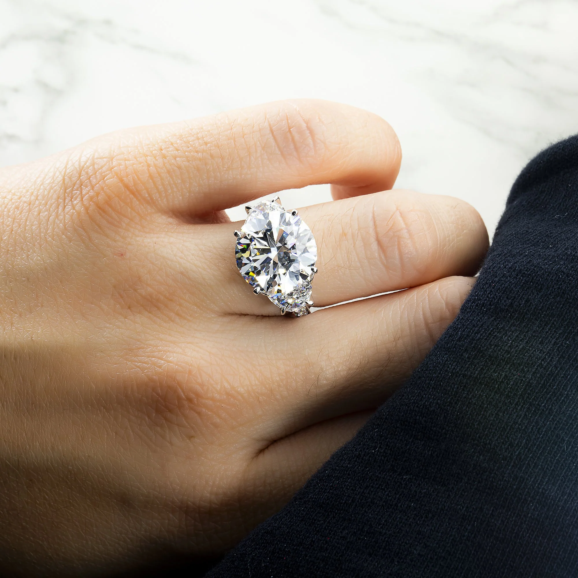 GIA 18K White Gold 10.21ct Round Triple Diamond Engagement Ring 11.10ctw - Image 3