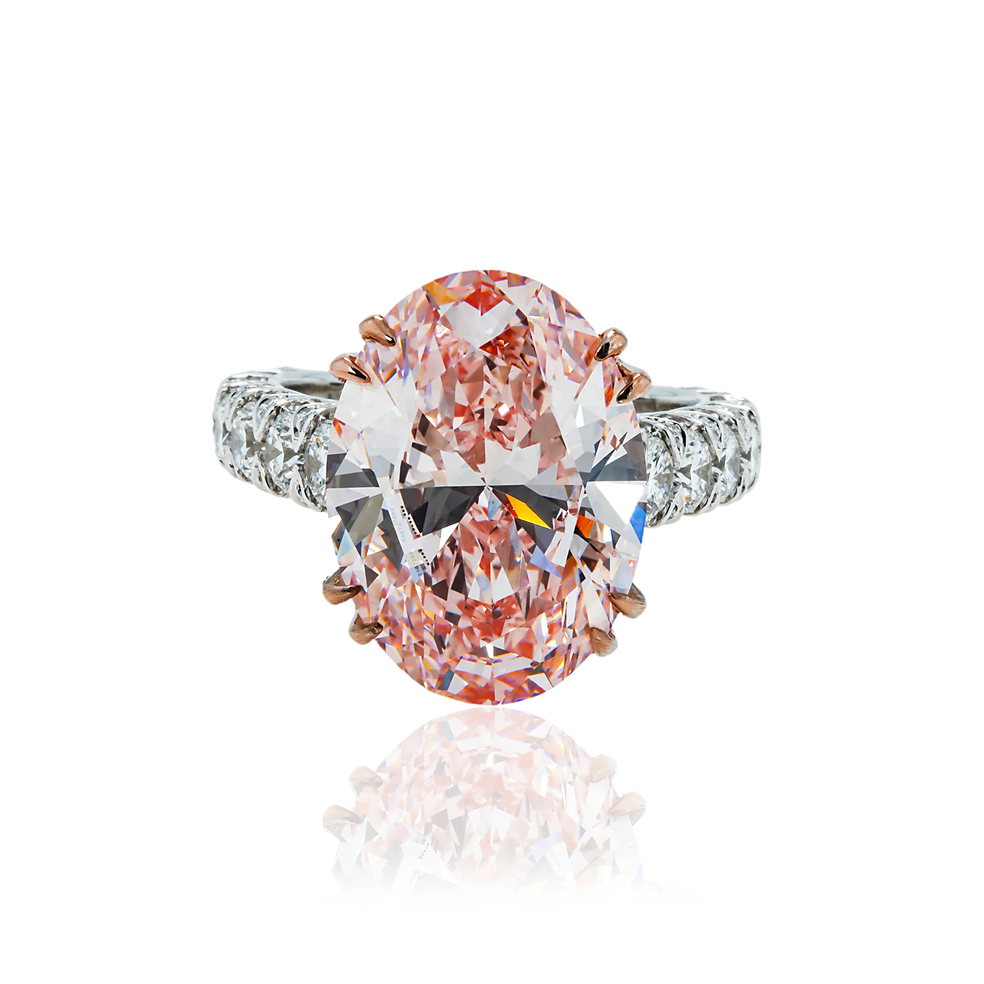 18K White Gold 10.30ct Oval Cut Fancy Vivid Pink Diamond Ring 12.40ctw