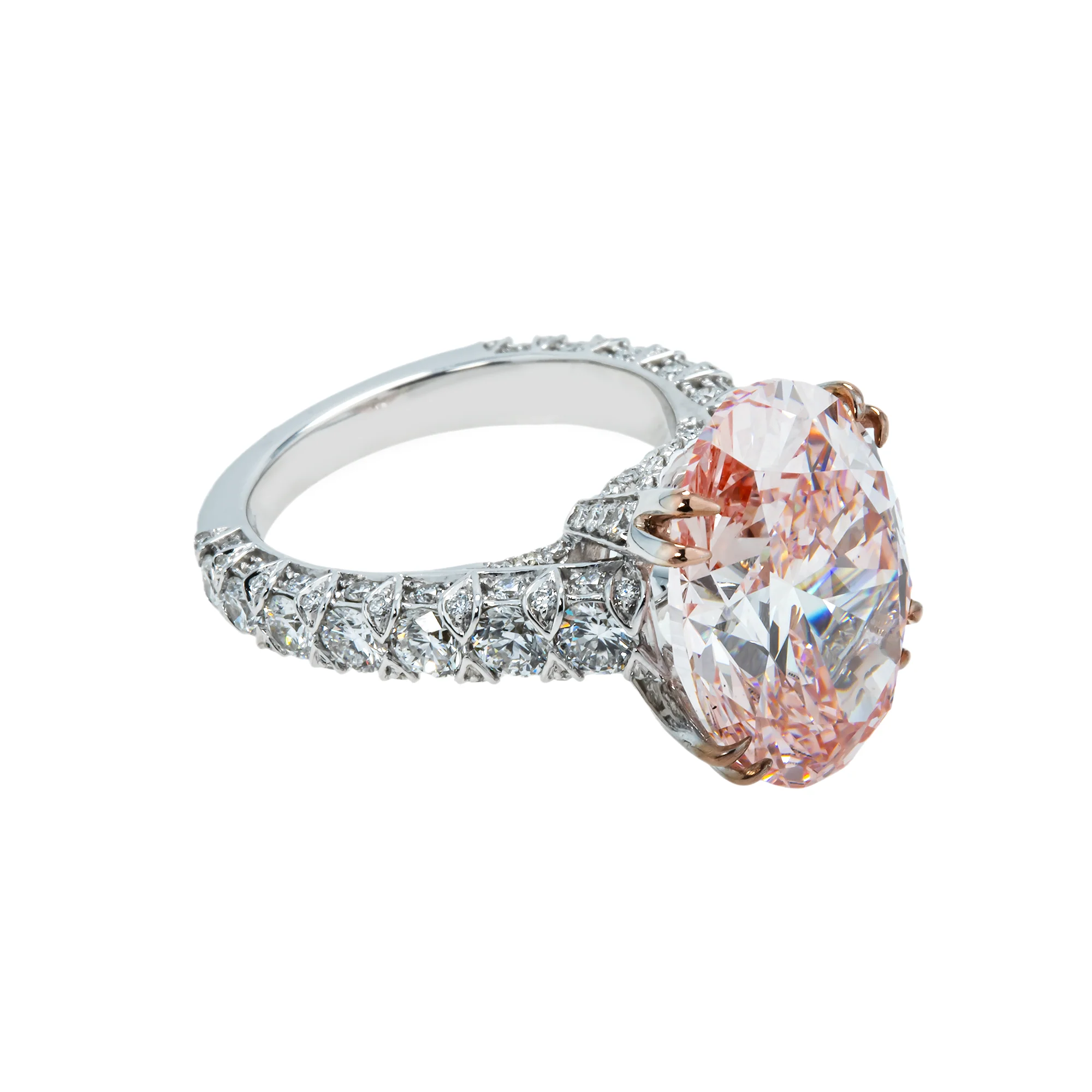 18K White Gold 10.30ct Oval Cut Fancy Vivid Pink Diamond Ring 12.40ctw - Image 4