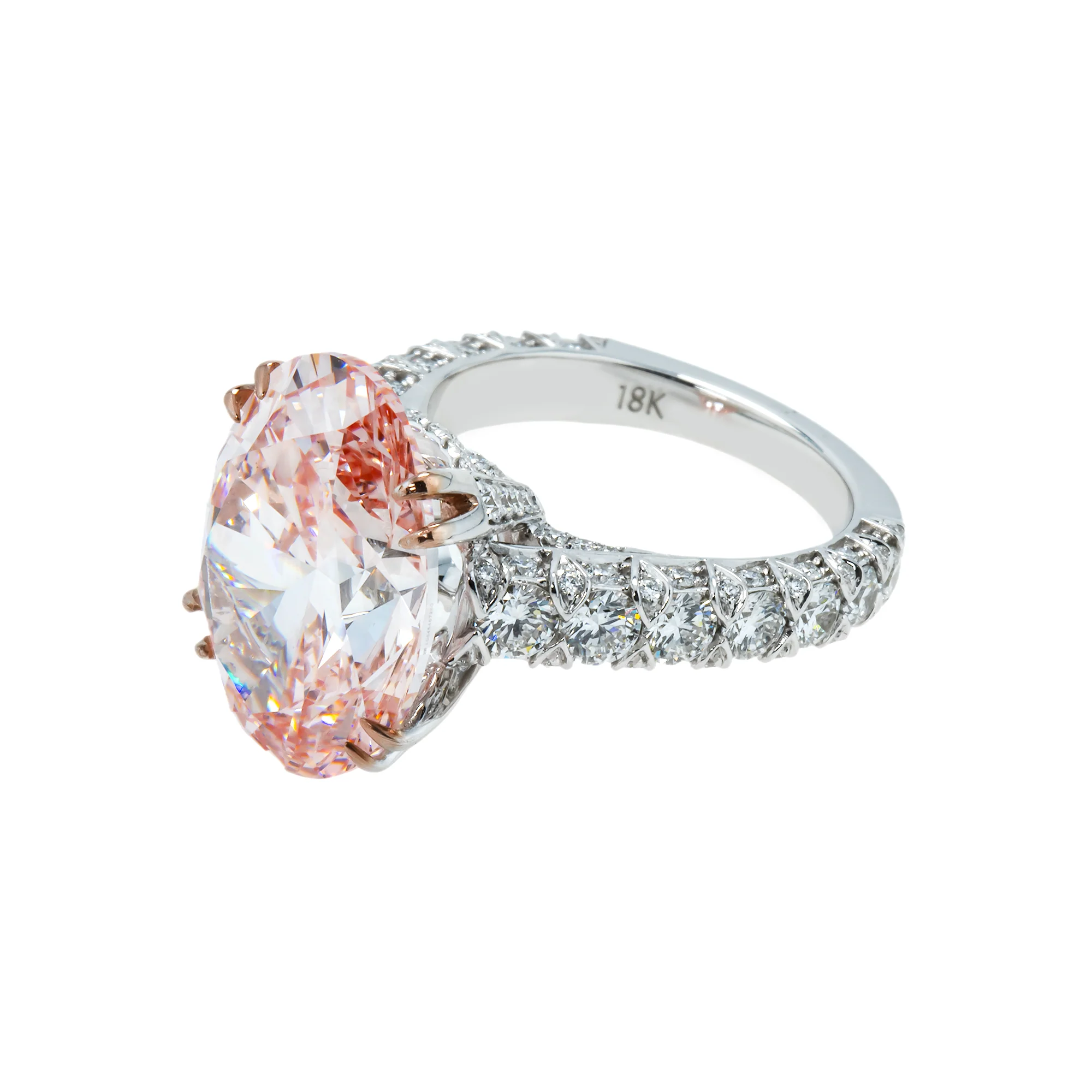 18K White Gold 10.30ct Oval Cut Fancy Vivid Pink Diamond Ring 12.40ctw - Image 6