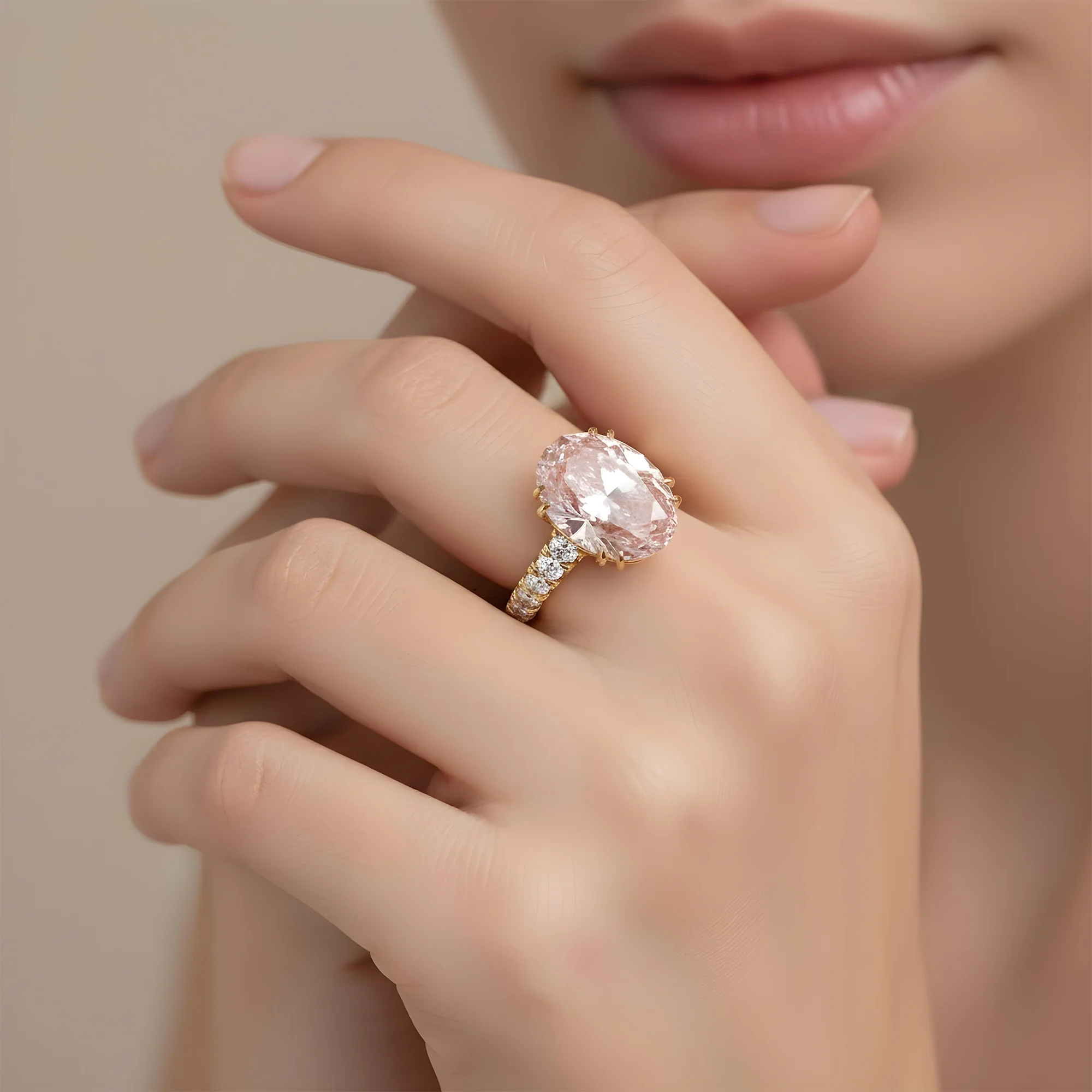 18K White Gold 10.30ct Oval Cut Fancy Vivid Pink Diamond Ring 12.40ctw - Image 8