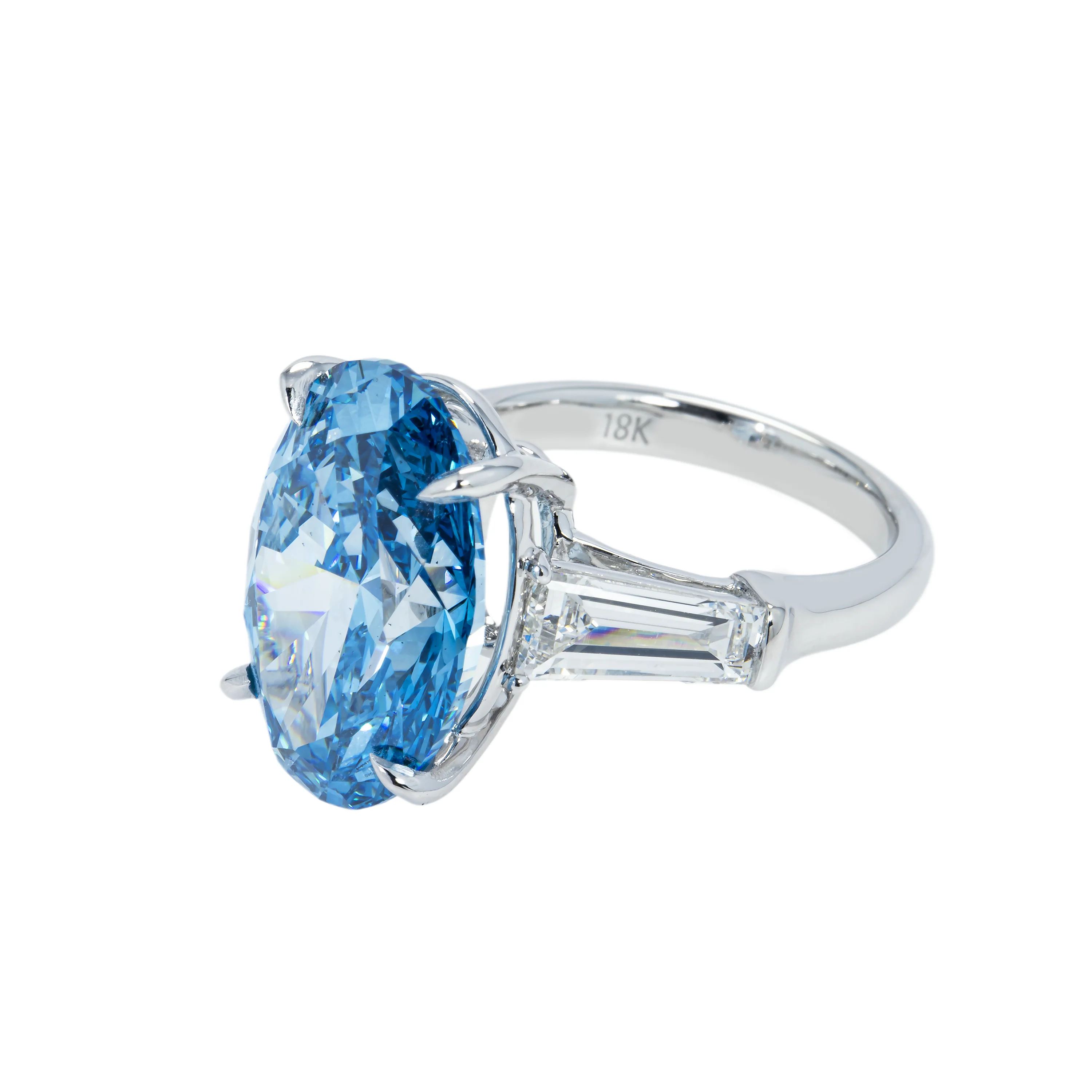 18K White Gold 10.40ct Oval Cut Blue Diamond Ring 12.13ctw - Image 6